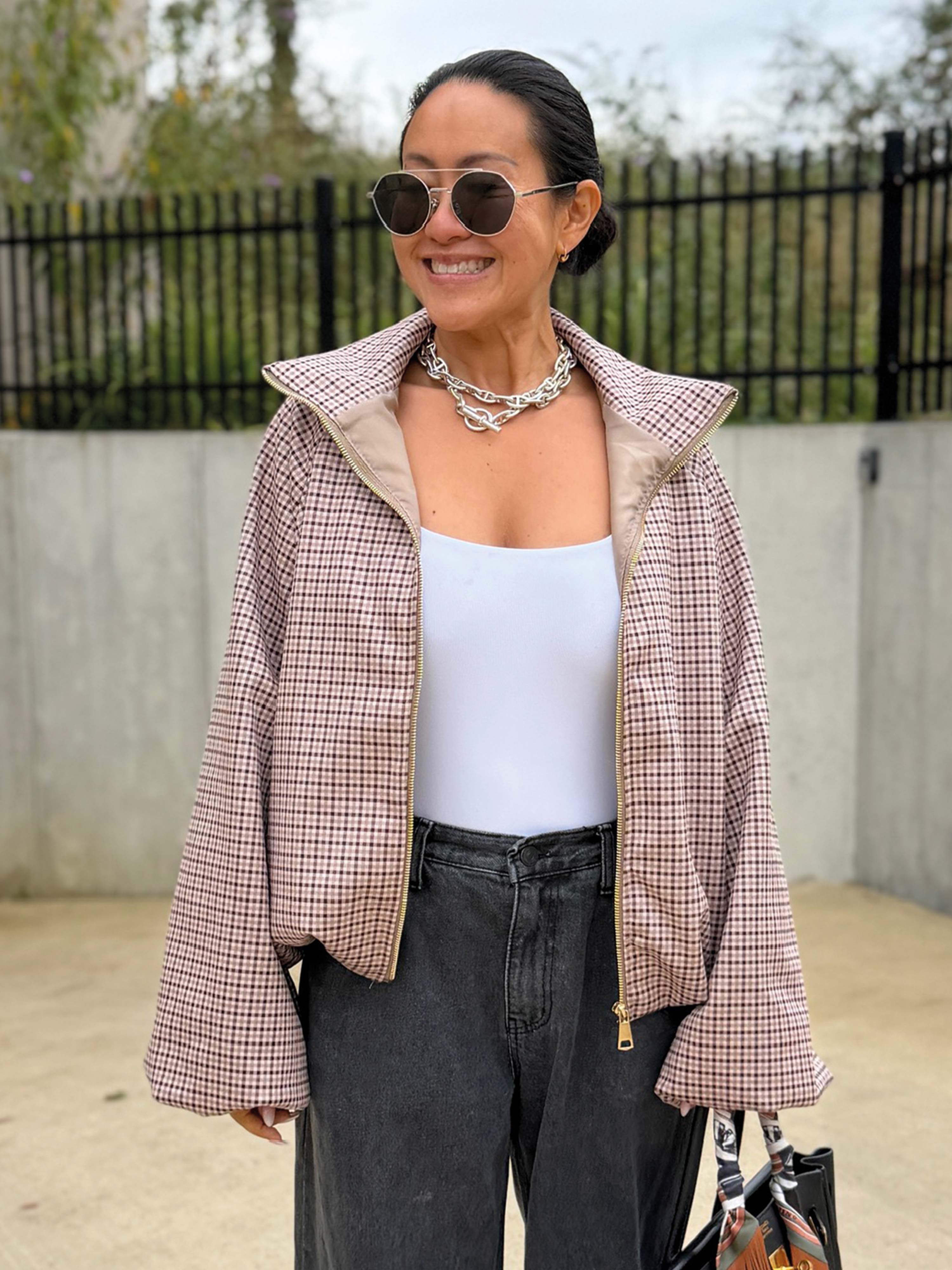 Karo Jacke mit Zipper - Schoko