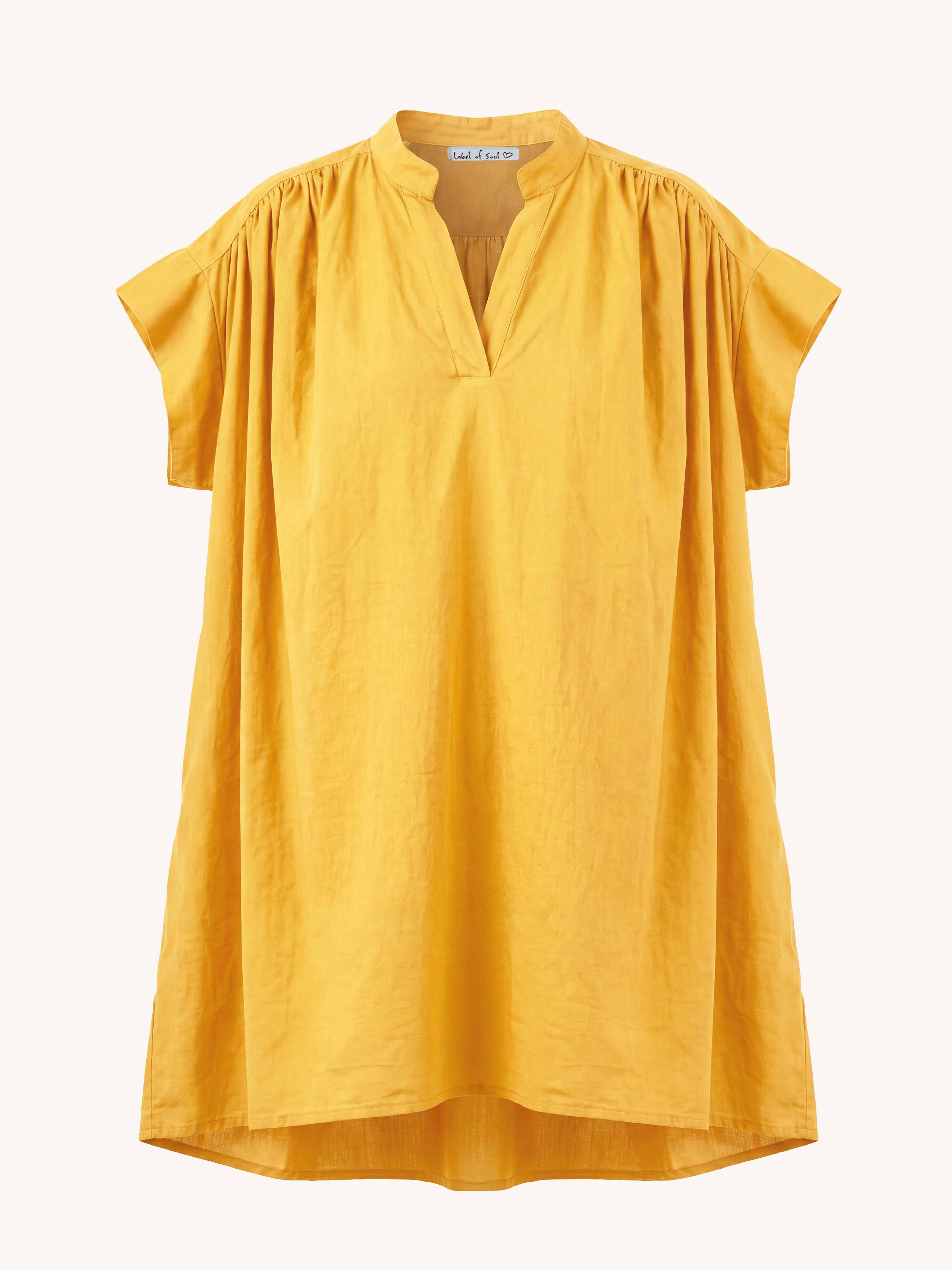 Cotton Vokuhila Oversize Tunika Midi mit Taschen - Senf