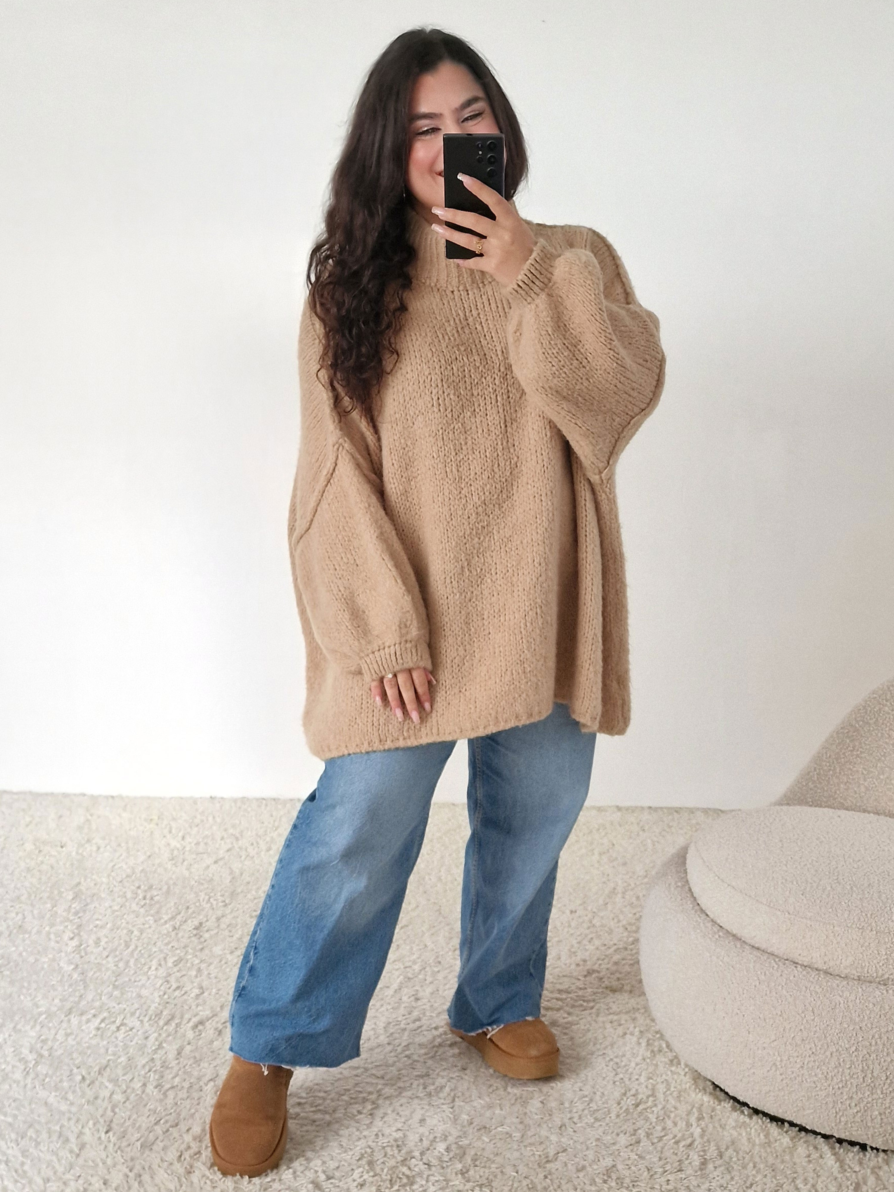 Oversize Strickpullover mit Stehkragen FLAUSCHI - TALL - Oatmeal