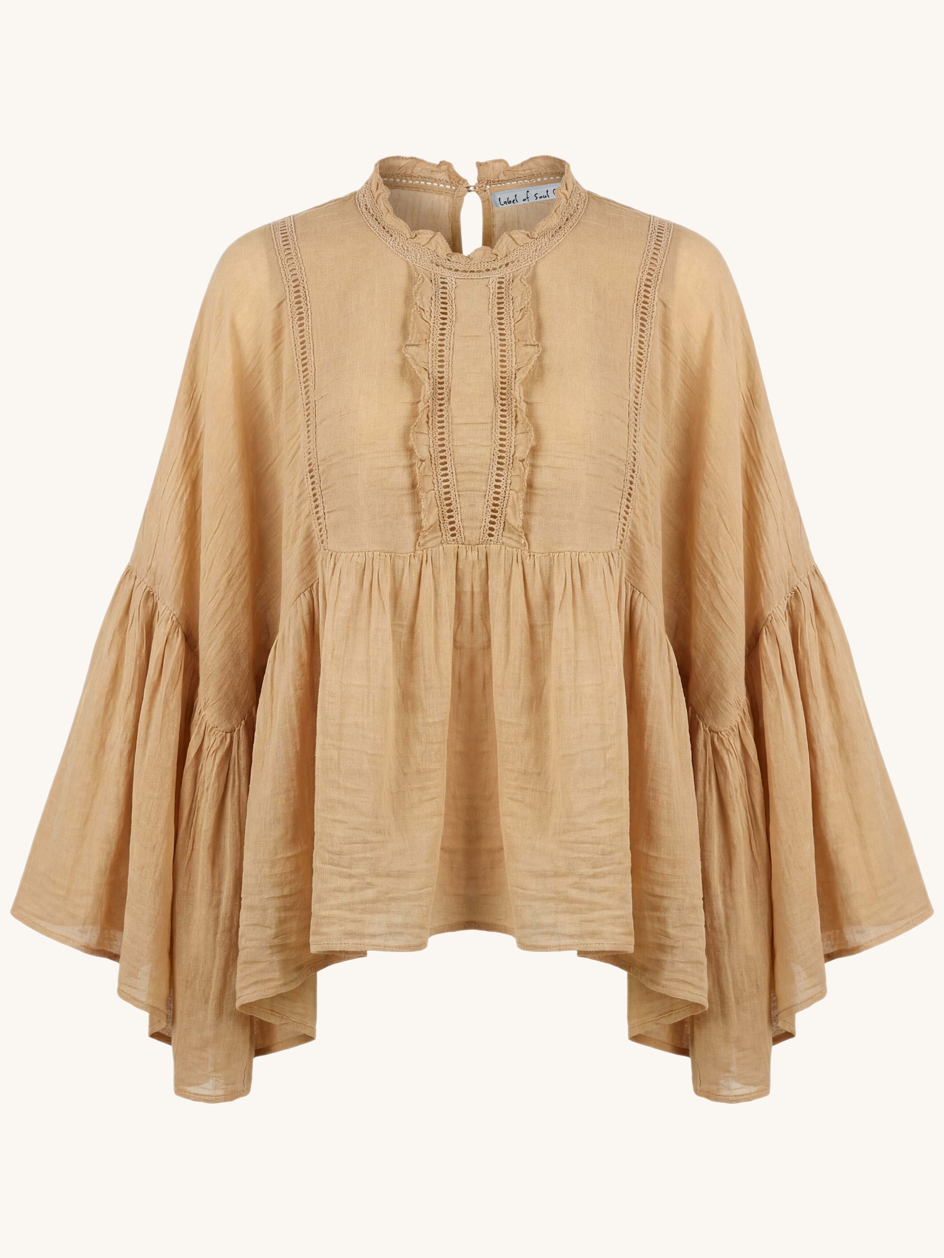 Leichte Oversize Bluse - BoHo - Camel