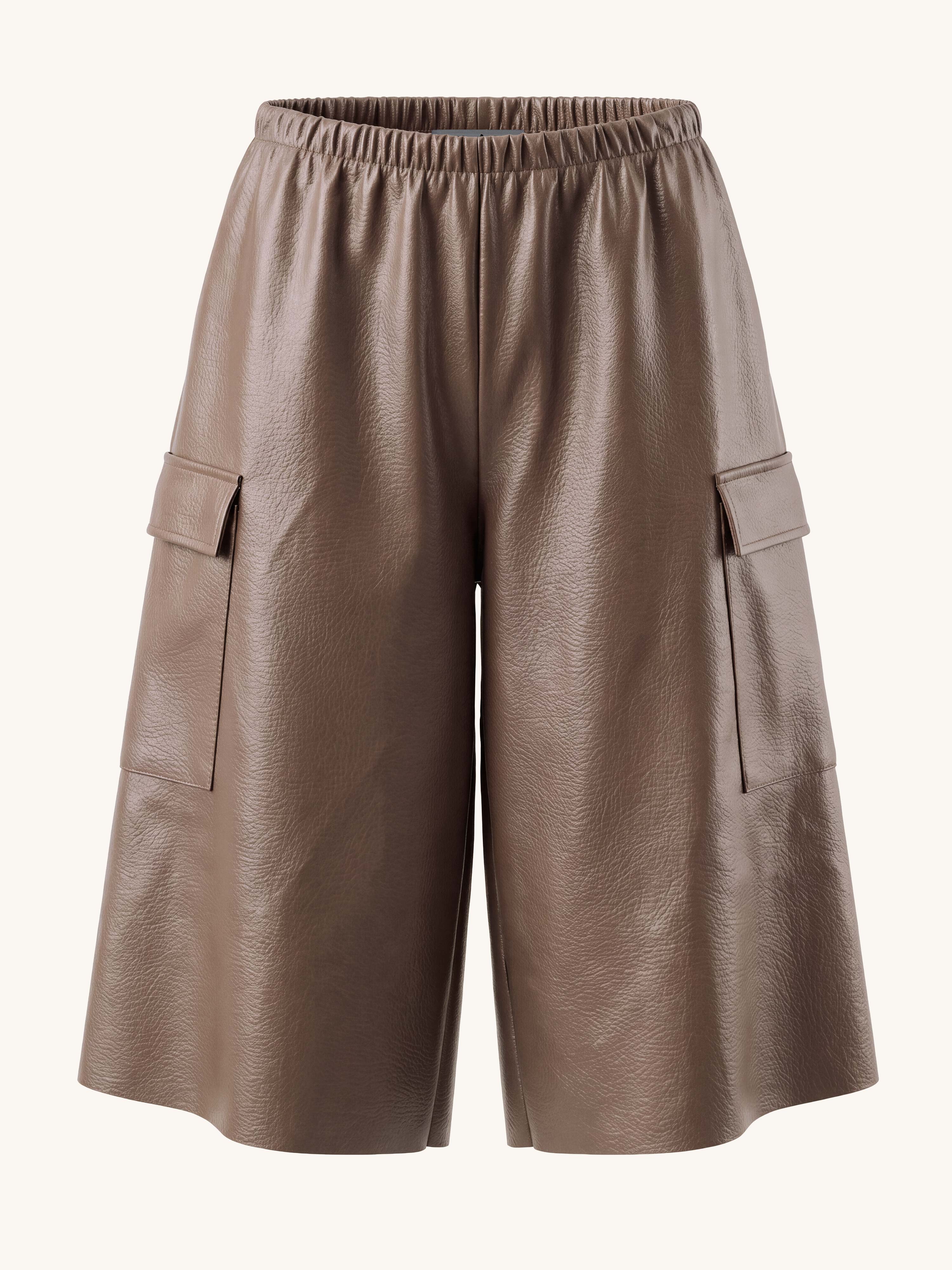 Vegan Leather Bermuda Shorts - Taupe