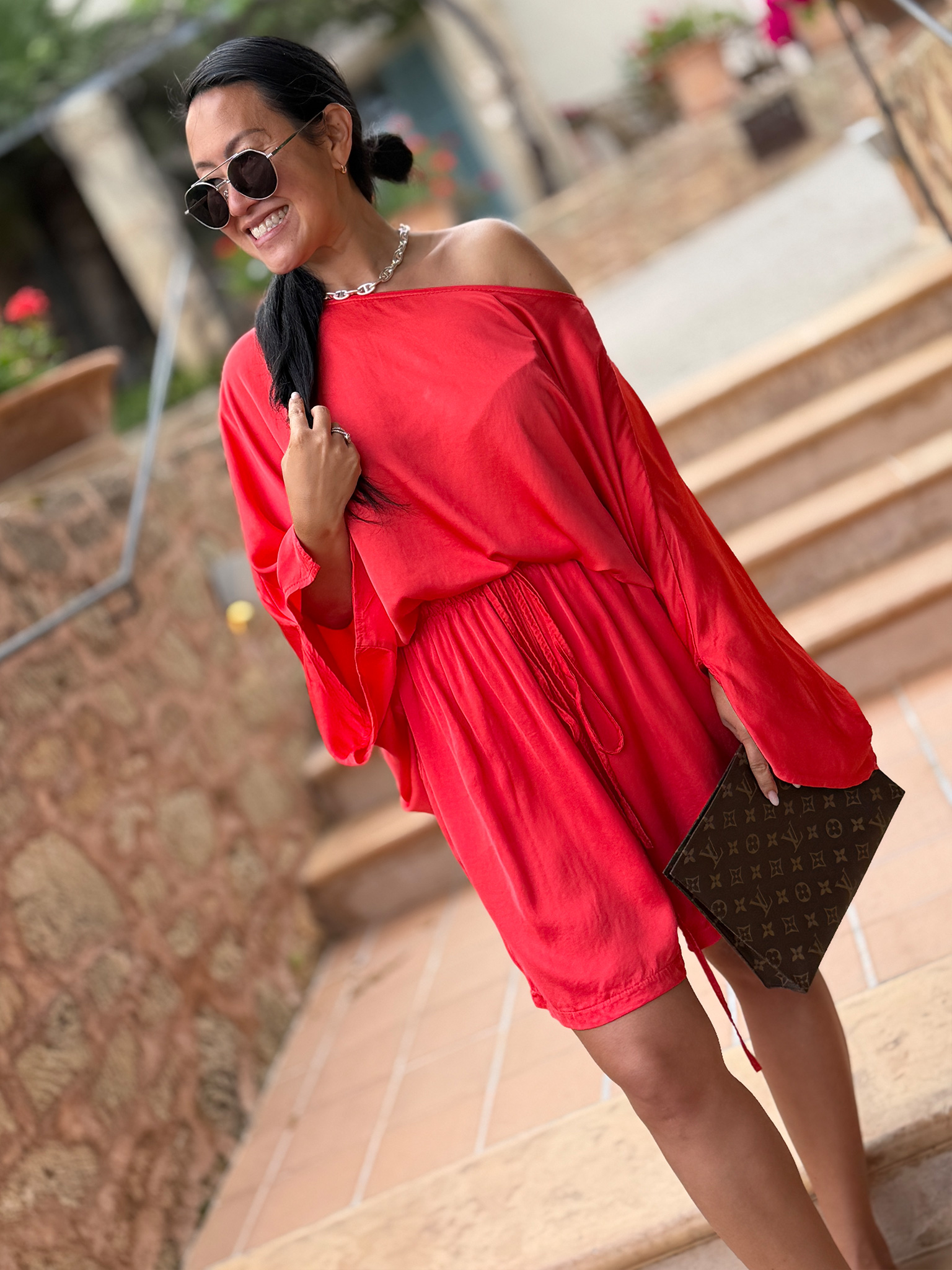 Oversize Viskose Poncho - ELEGANCE - Watermelon