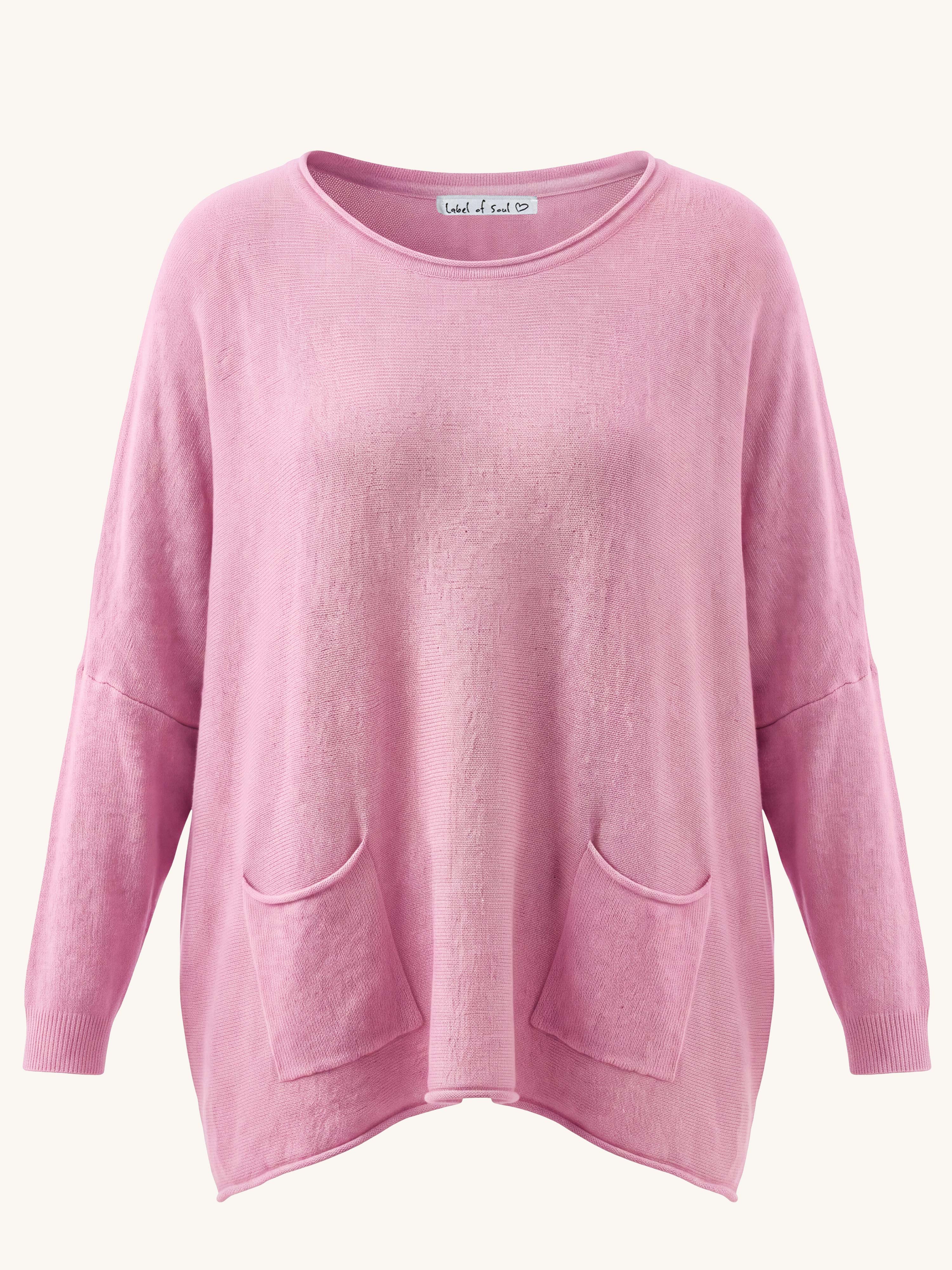 Oversize Viskose Pullover mit Taschen - Rosa