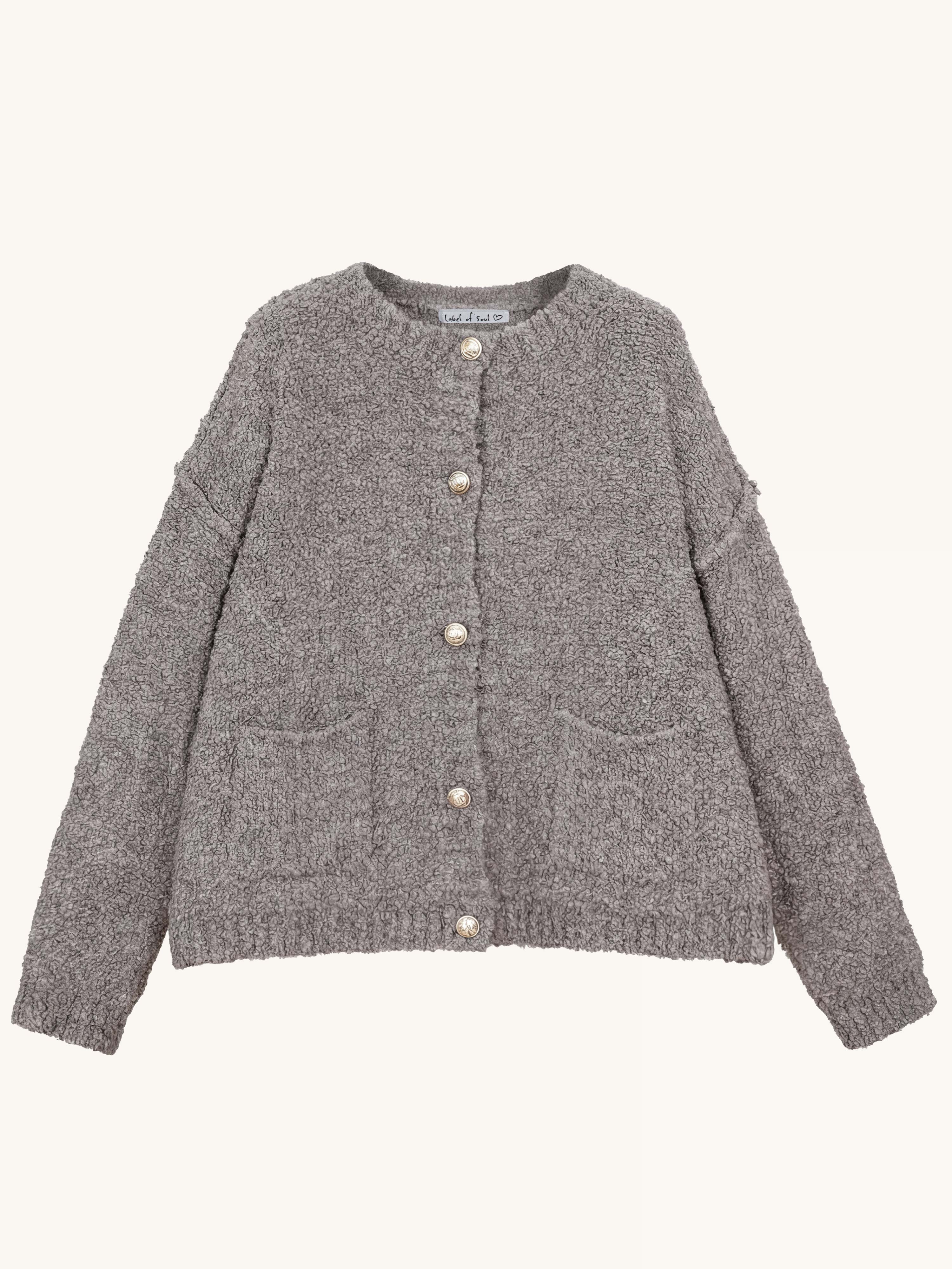 PREMIUM Bouclé Cardigan - Taupe