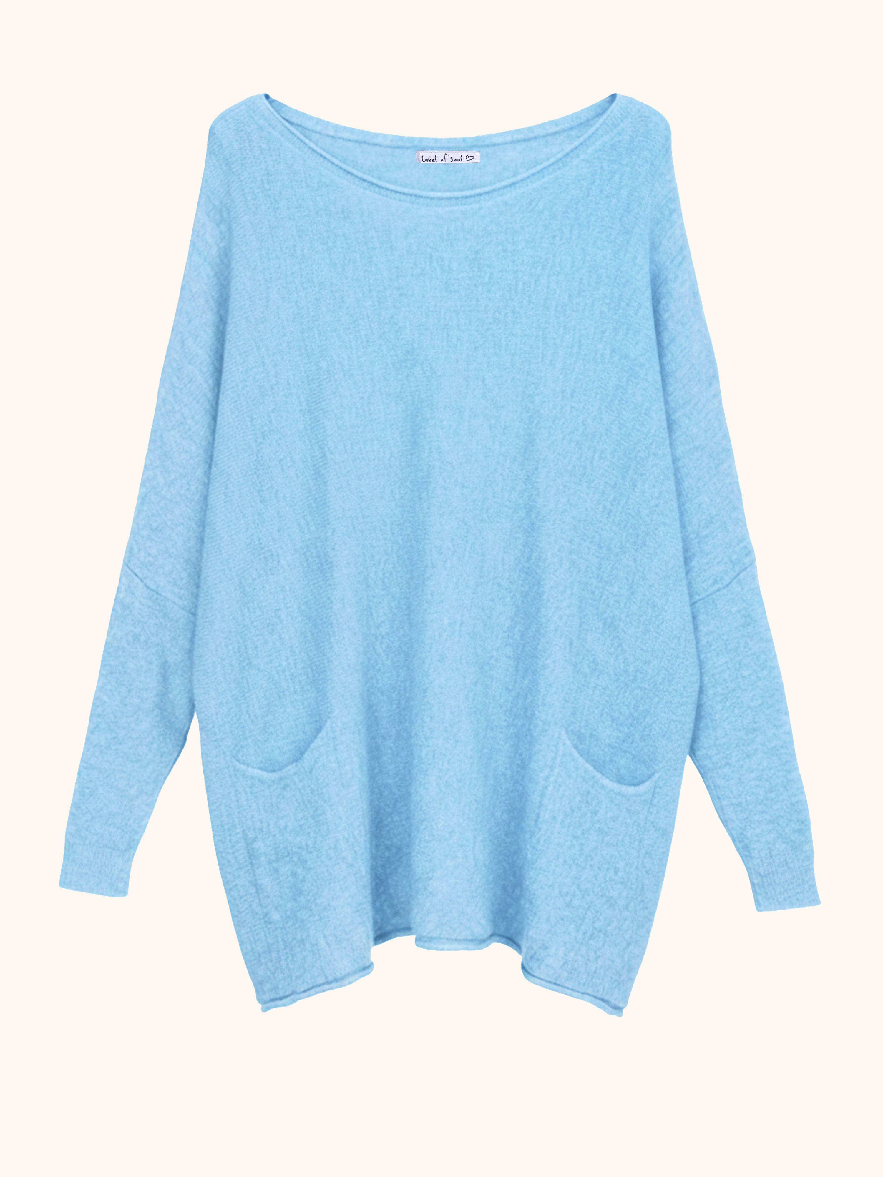 Oversize Viskose Pullover mit Taschen - Babyblau