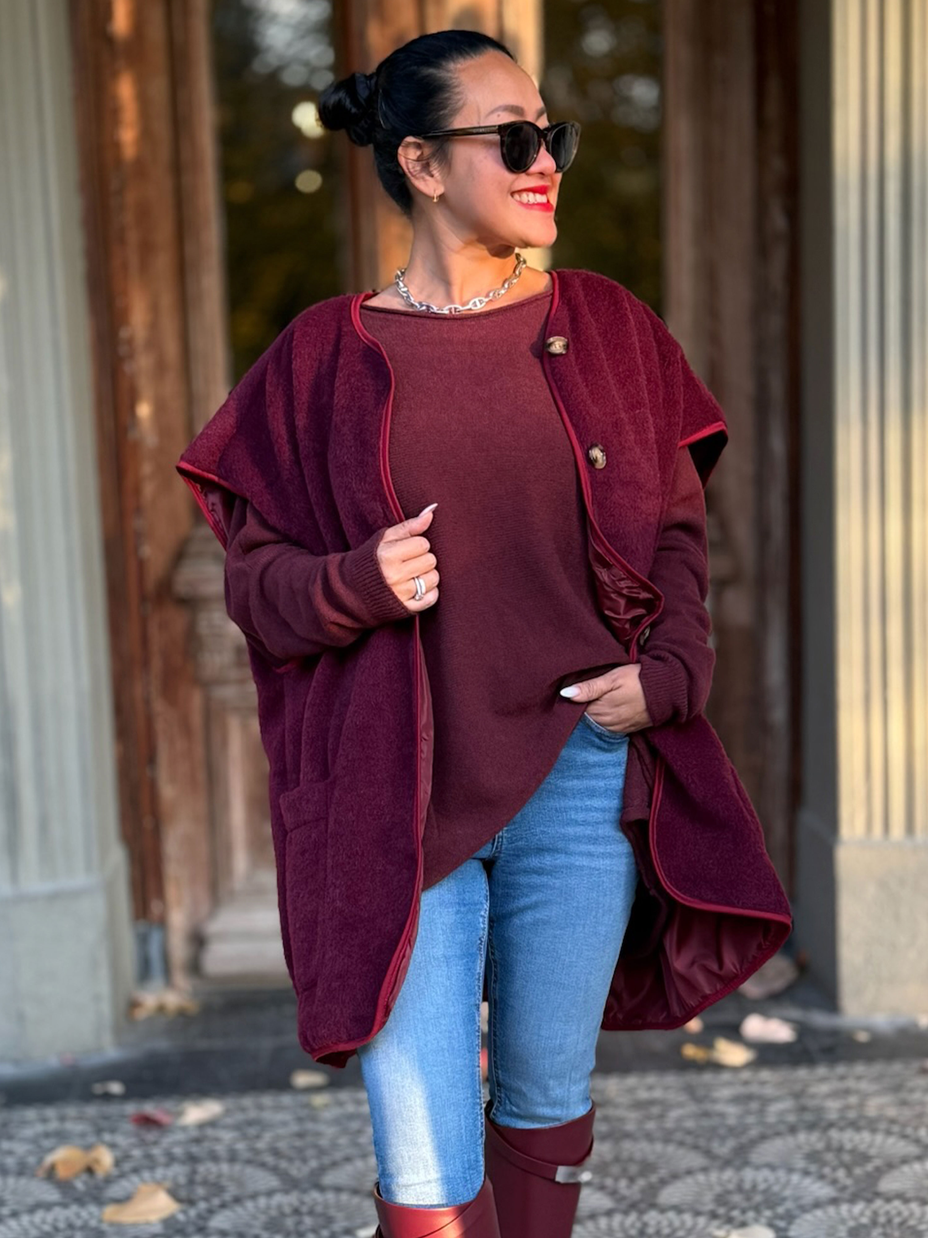 Oversize Weste mit Taschen - SIGNATURE - Burgundy