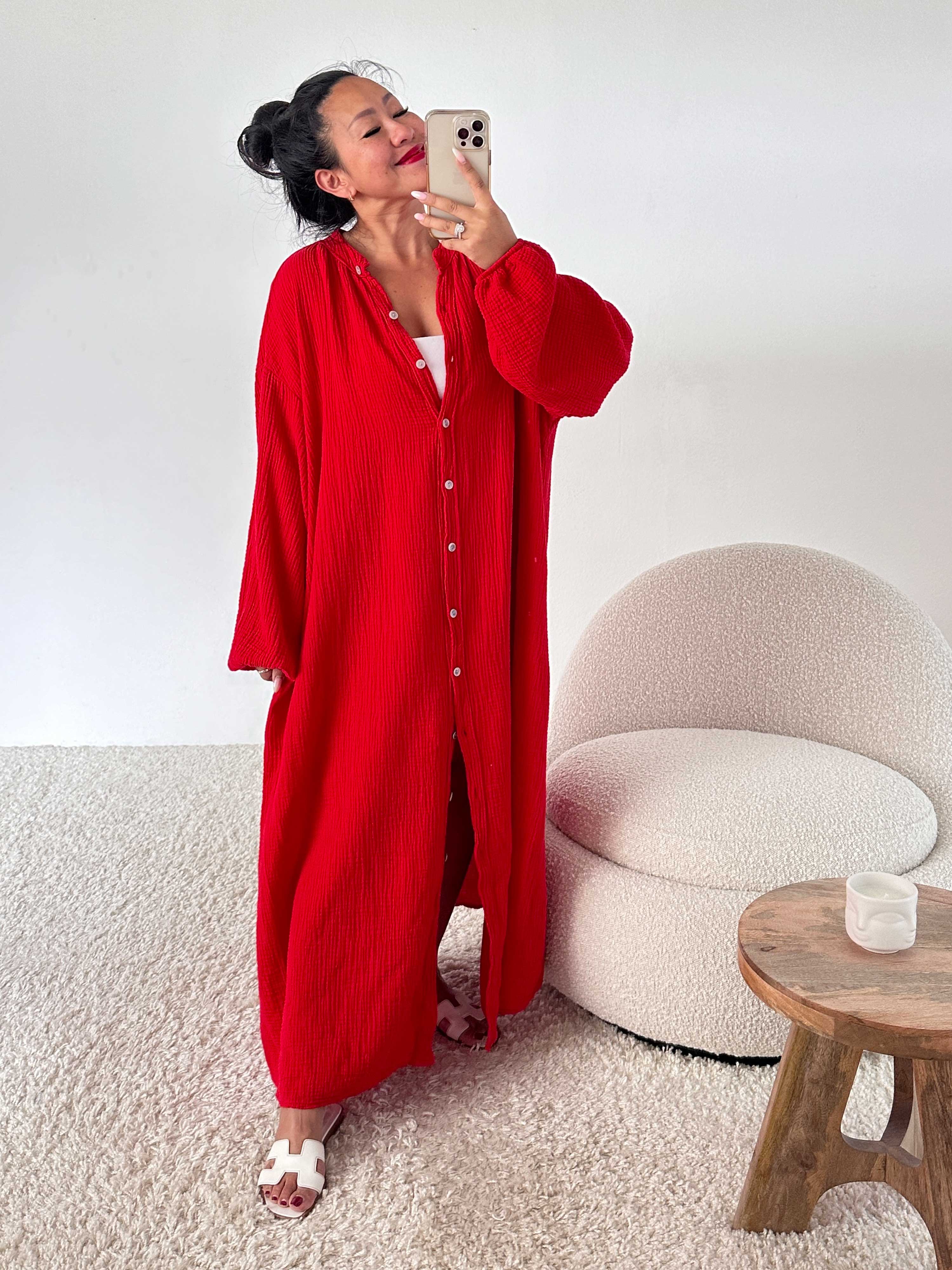 Musselin Oversize Blusenkleid - SELINA - Rot