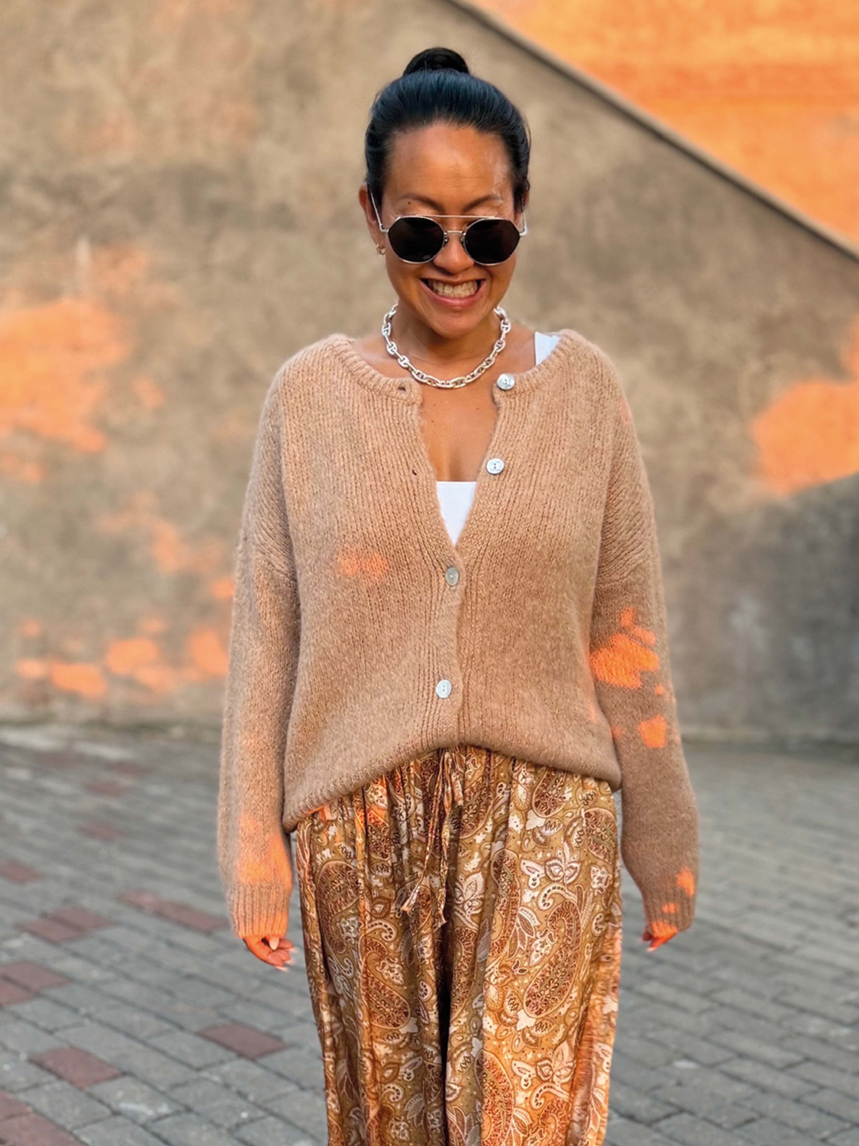 Strickjacke mit Baby-Alpakawollanteil - Camel