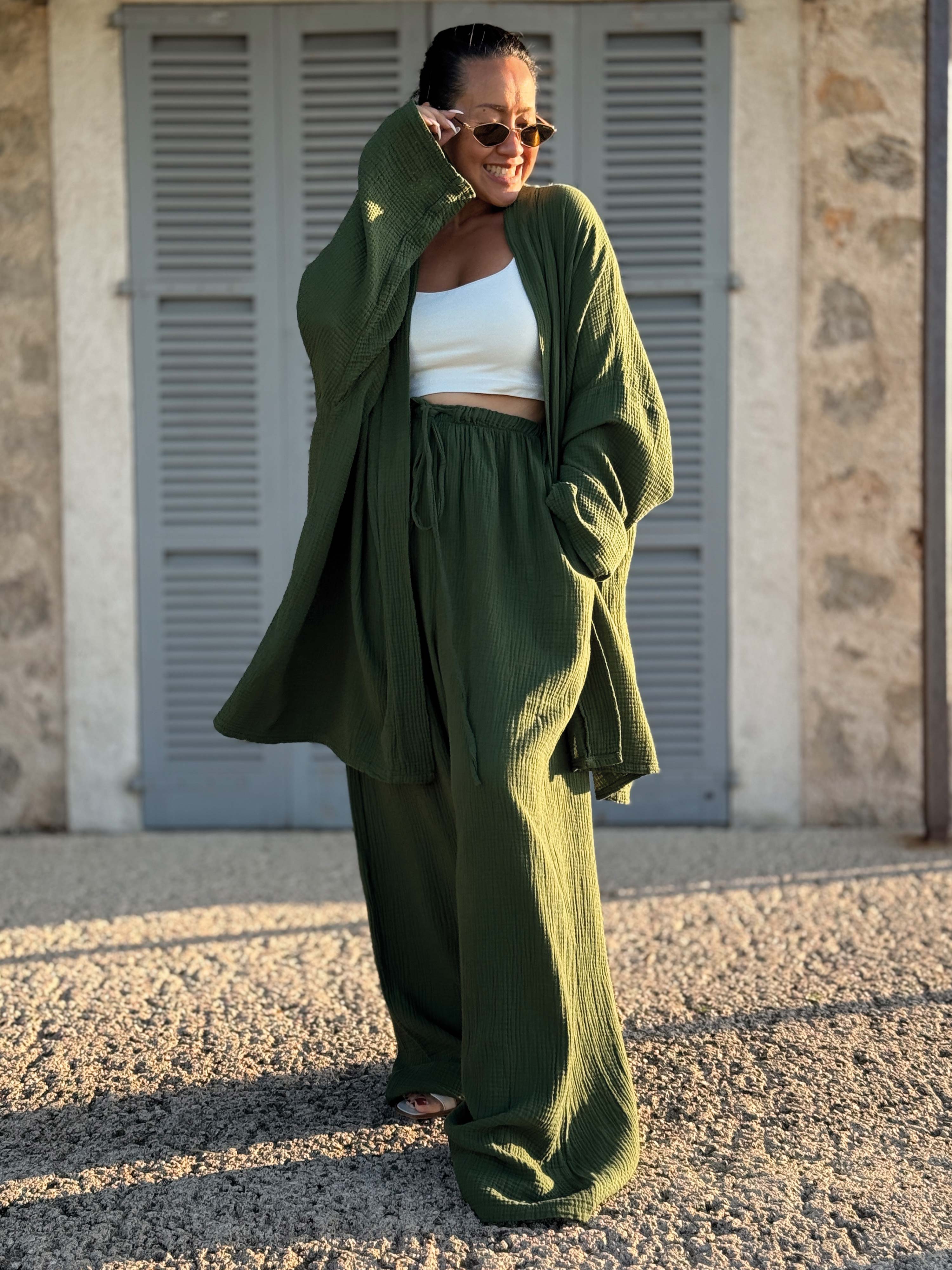 Musselin Wickel Kimono Jacke - NAMASTE - Olive Musselin Wickel Kimono Jacke - NAMASTE - Olive