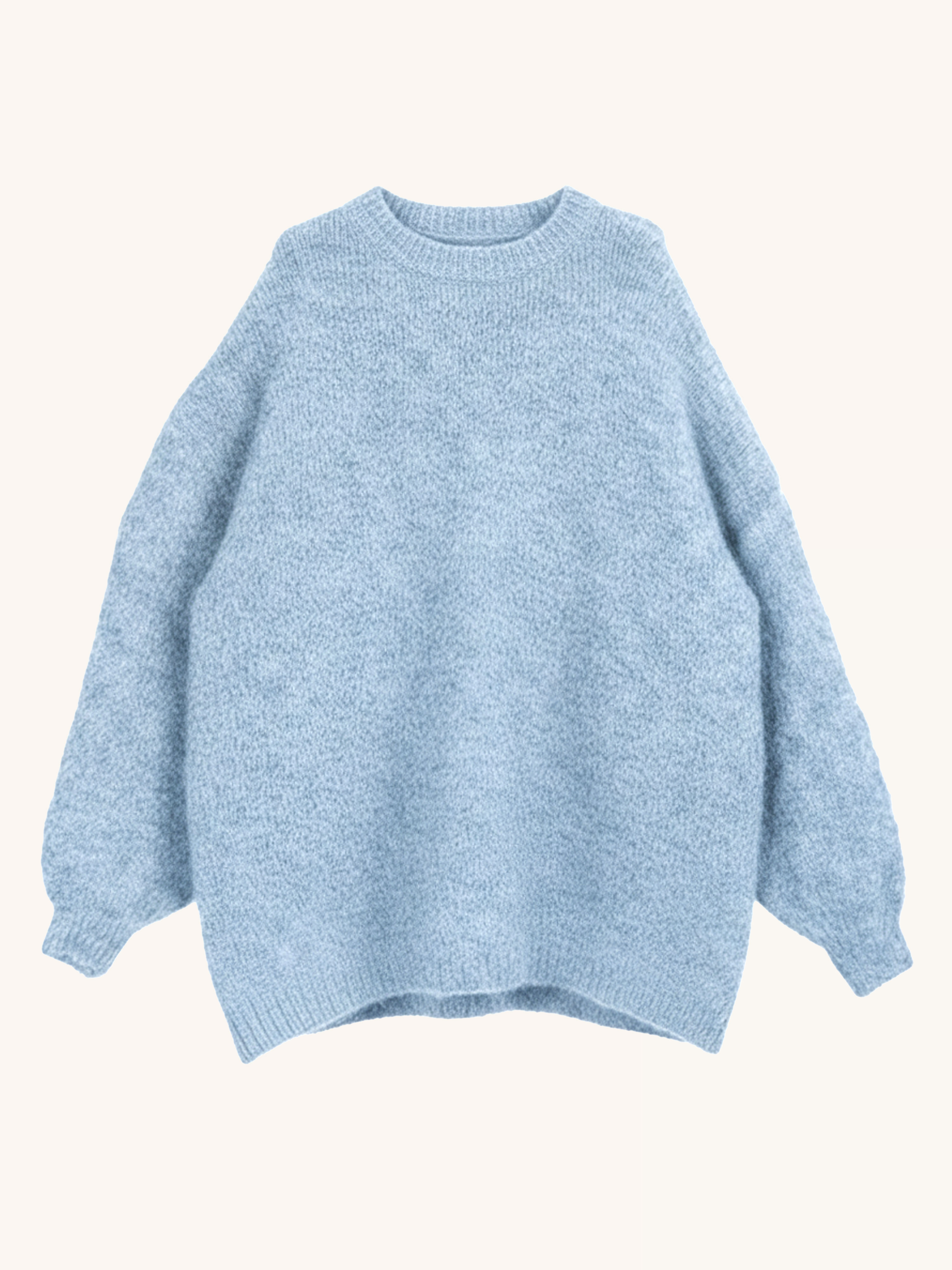 Oversize Rundhals Strickpullover mit Alpakawollanteil - Blau