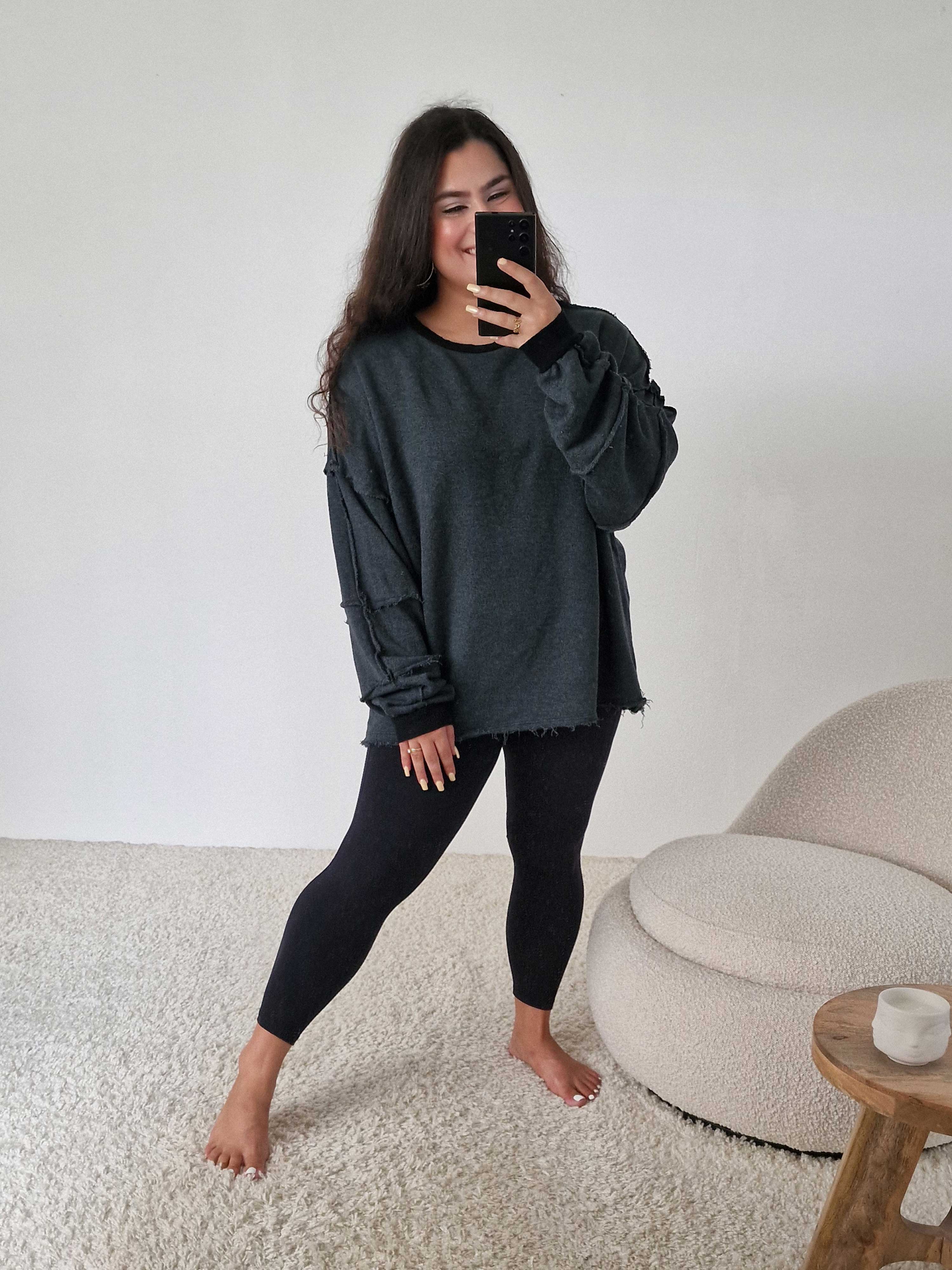 Basic Vokuhila Sweater Used-Look - Anthrazit Basic Vokuhila Sweater Used-Look - Anthrazit