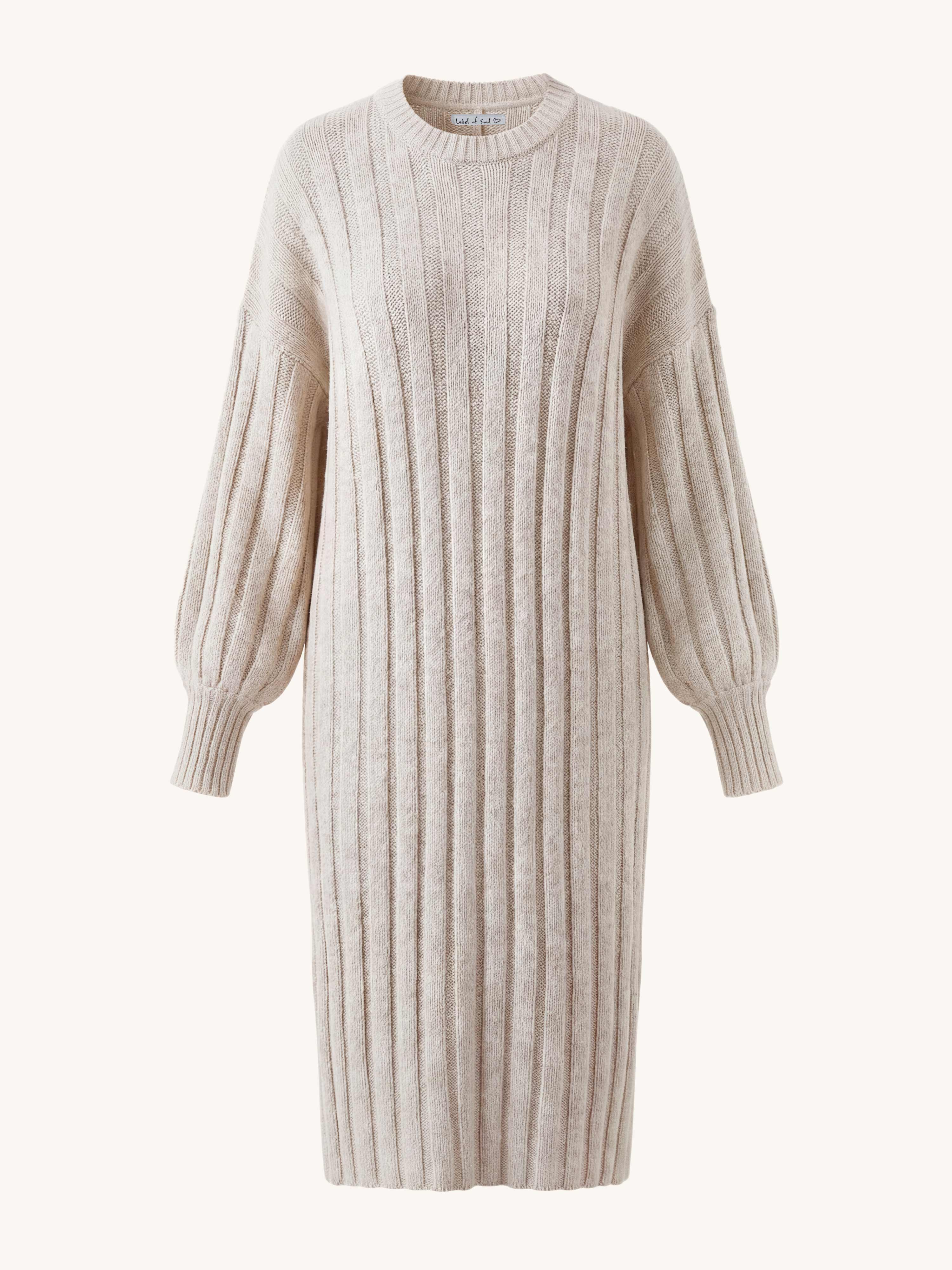 Oversize Strickkleid mit Ballonärmeln - Oatmeal