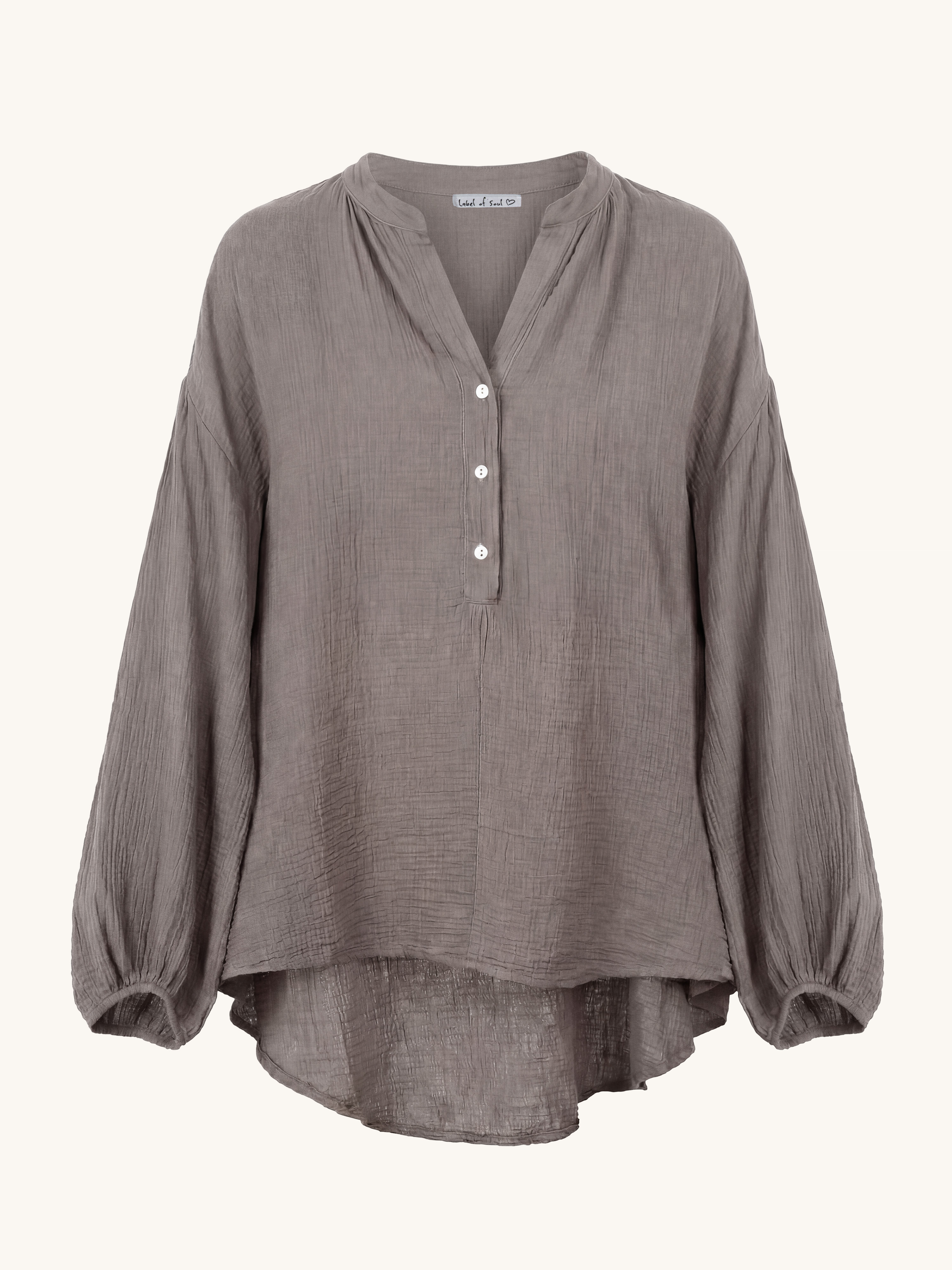 Musselin Vokuhila Oversize Bluse - Taupe