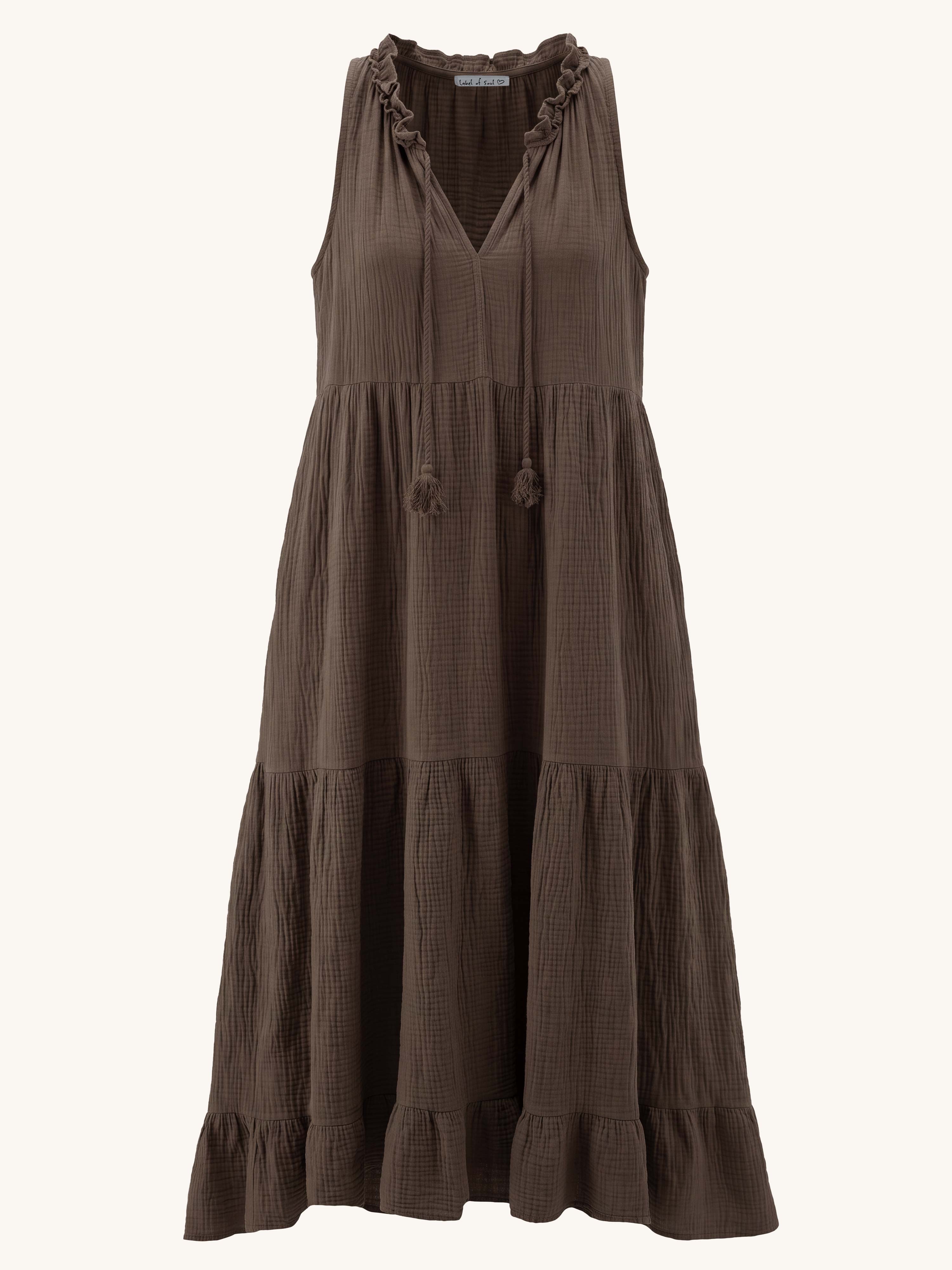 Ärmelloses Musselin Kleid - Schoko