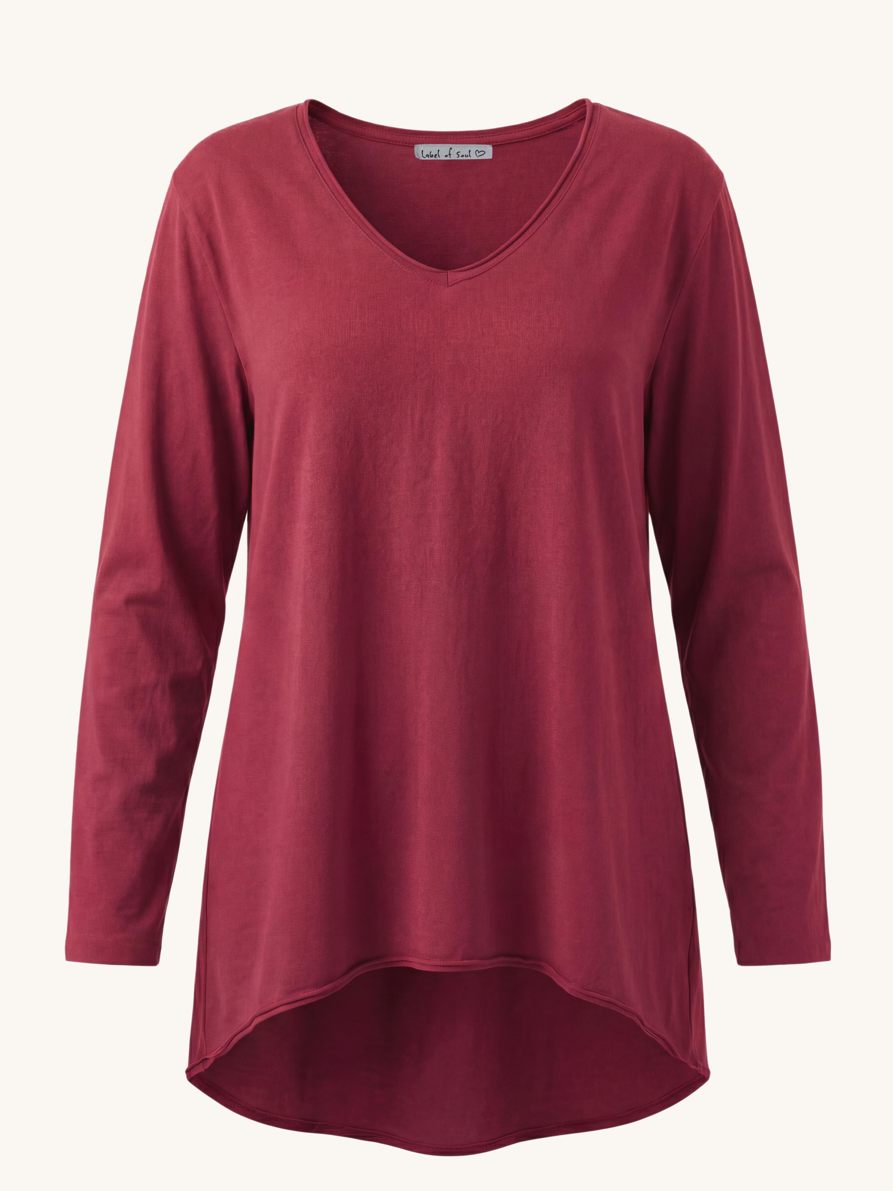 Basic Vokuhila Langarmshirt V-NECK - Burgundy