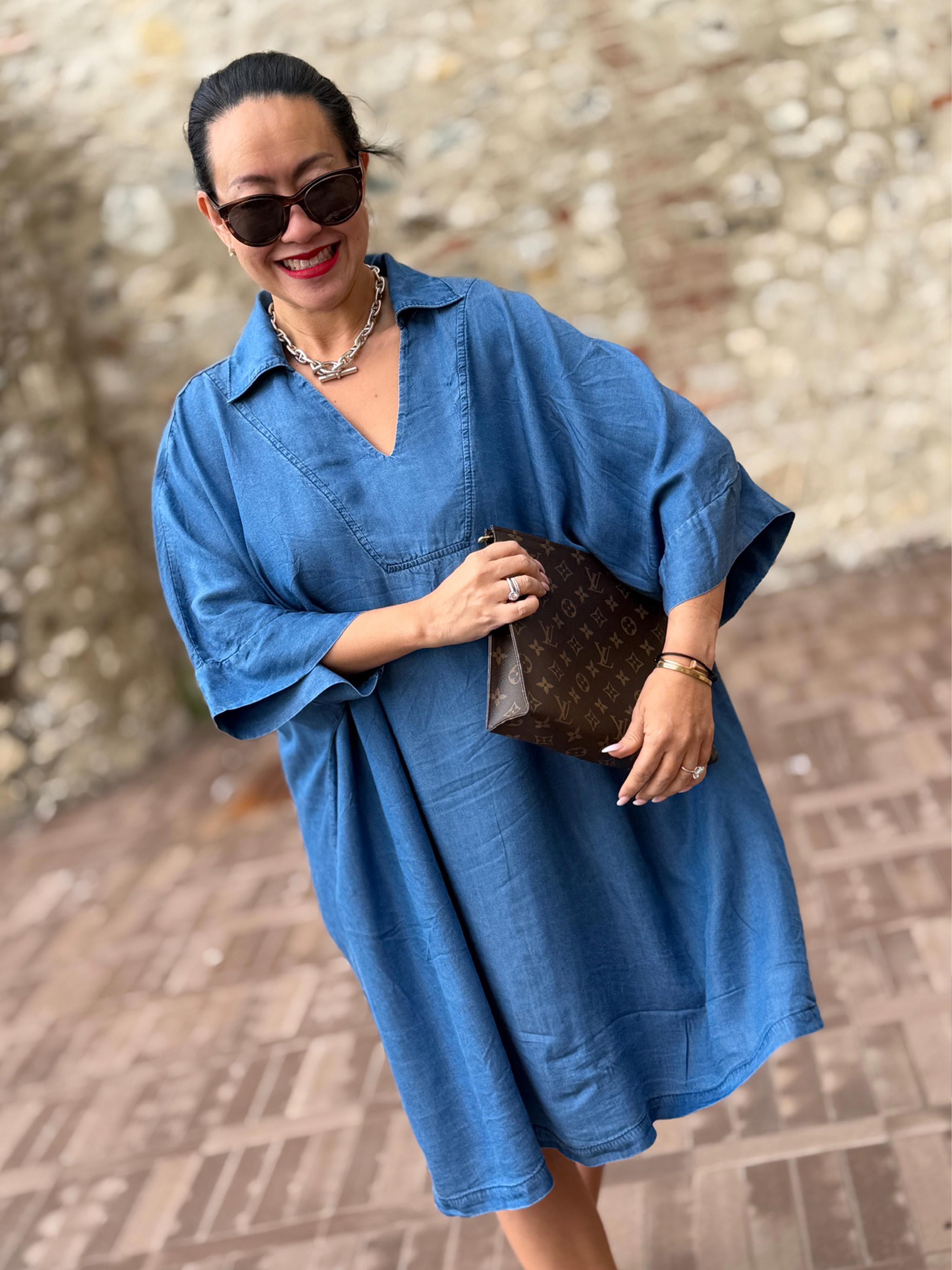 Lyocell Oversize Hemdtunika Midi - Medium Blue