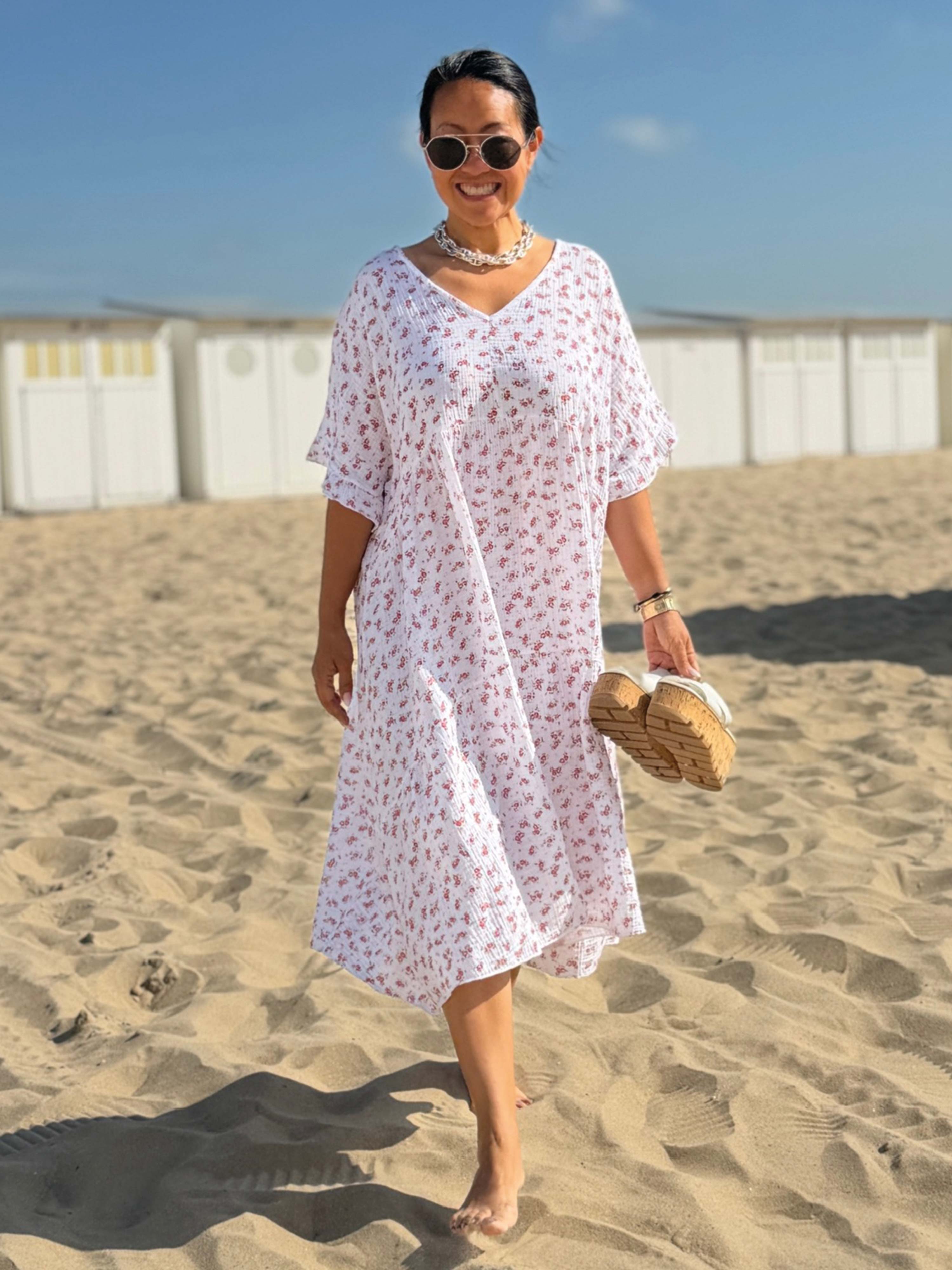 Musselin Tunika Long mit V-Ausschnitt - Bloomy