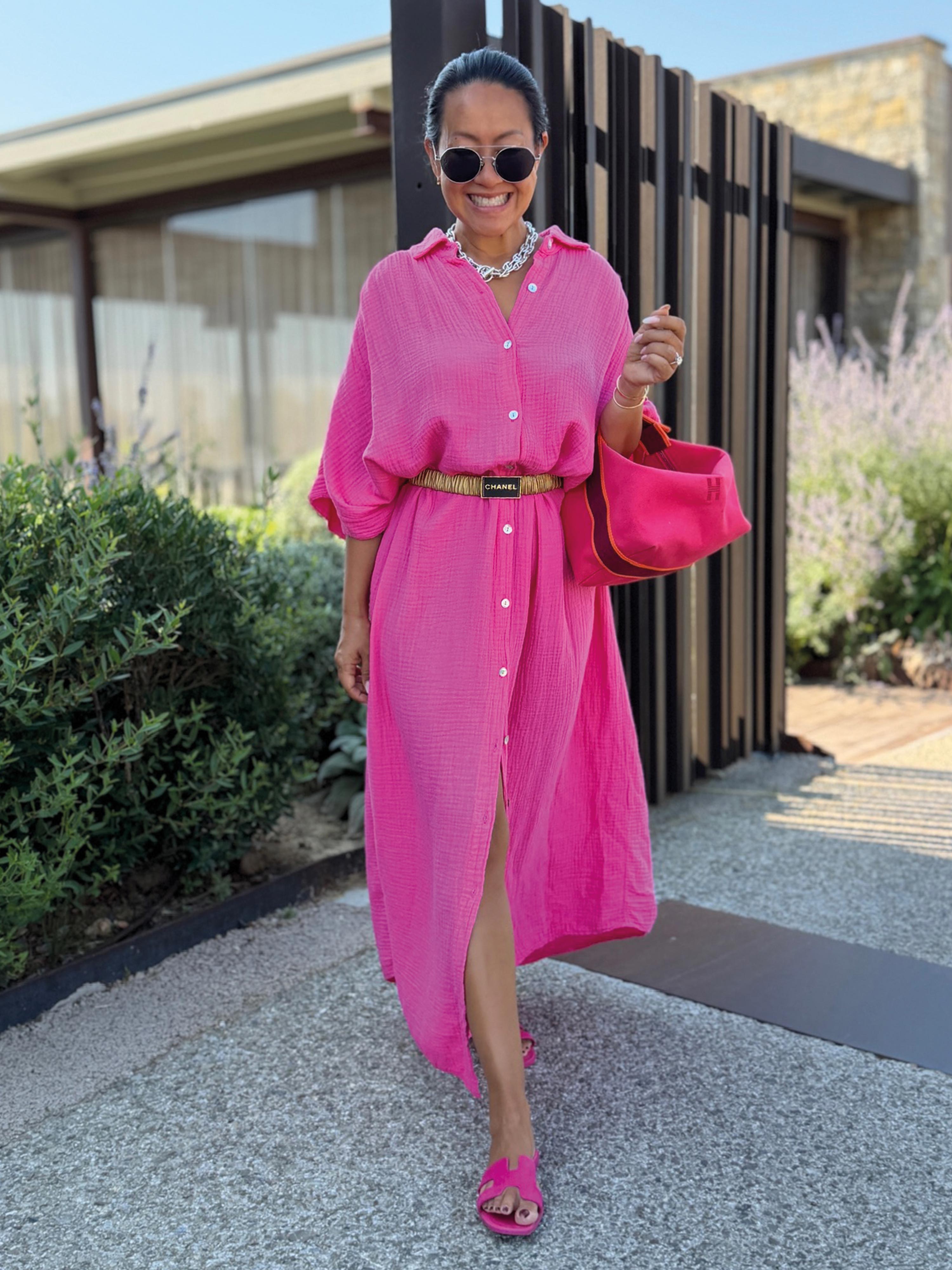 Musselin Oversize Kurzarm Blusenkleid - CAPRI - Pink