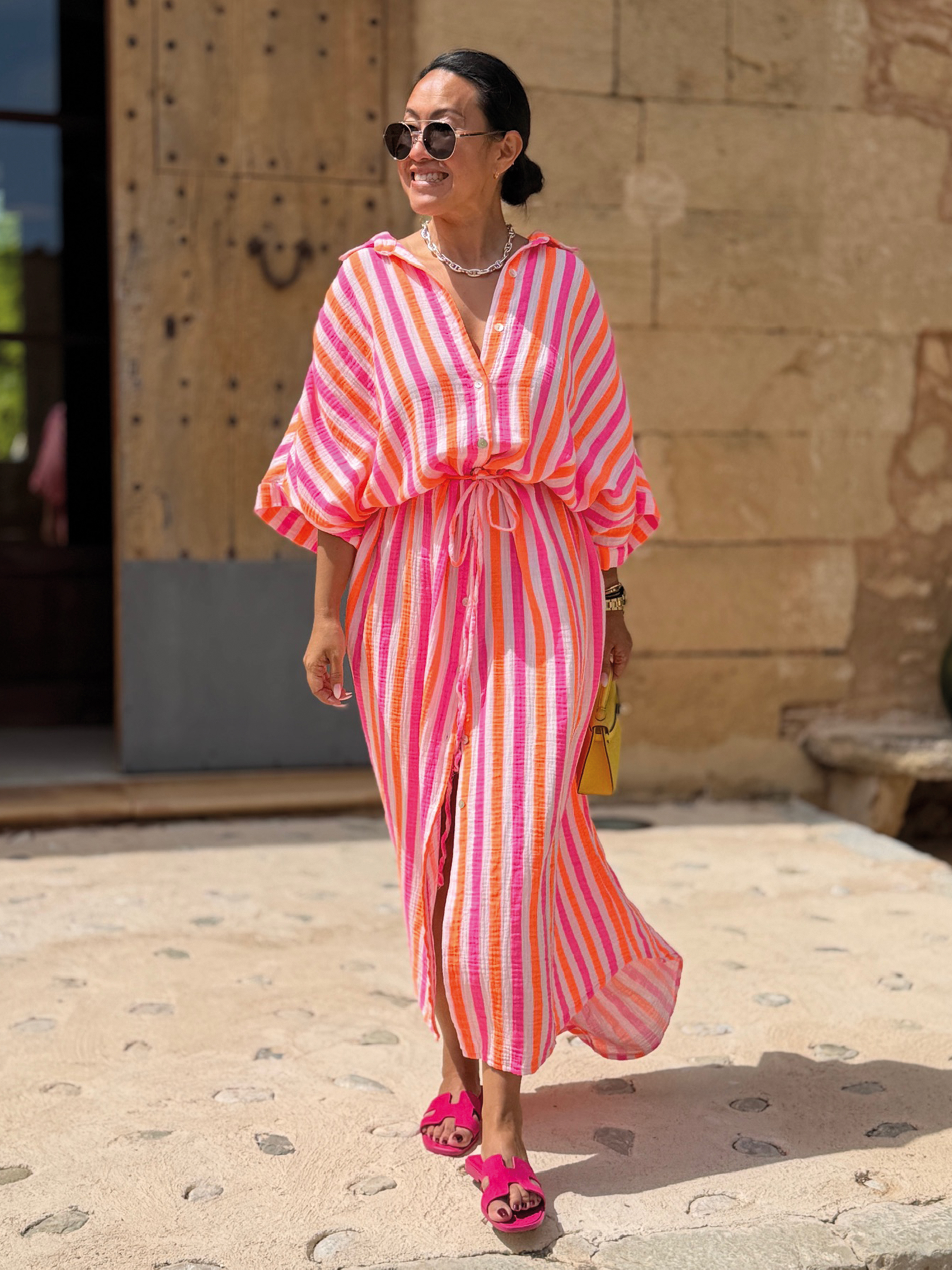 Musselin Oversize Kurzarm Blusenkleid - CAPRI - STRIPES Beach