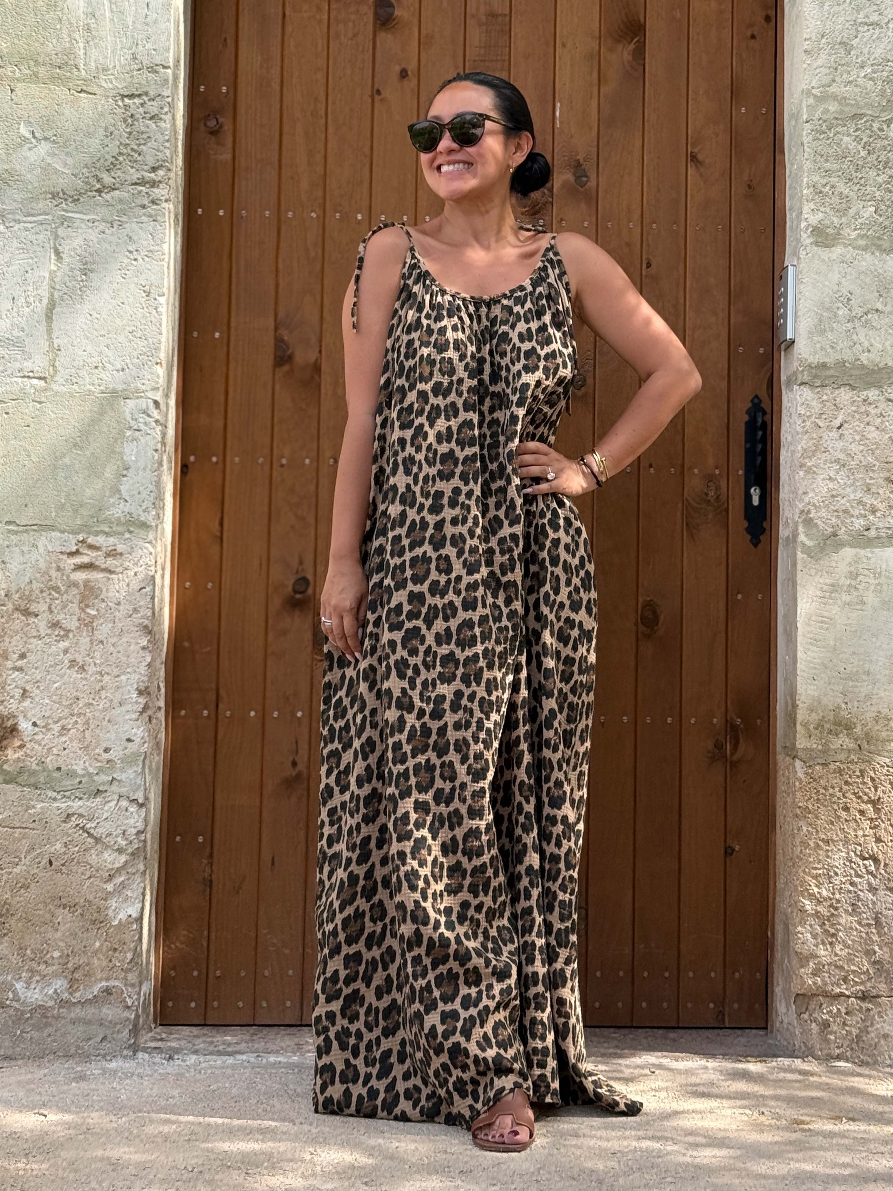 Musselin Trägerkleid LONG - ALISA - LEO Camel