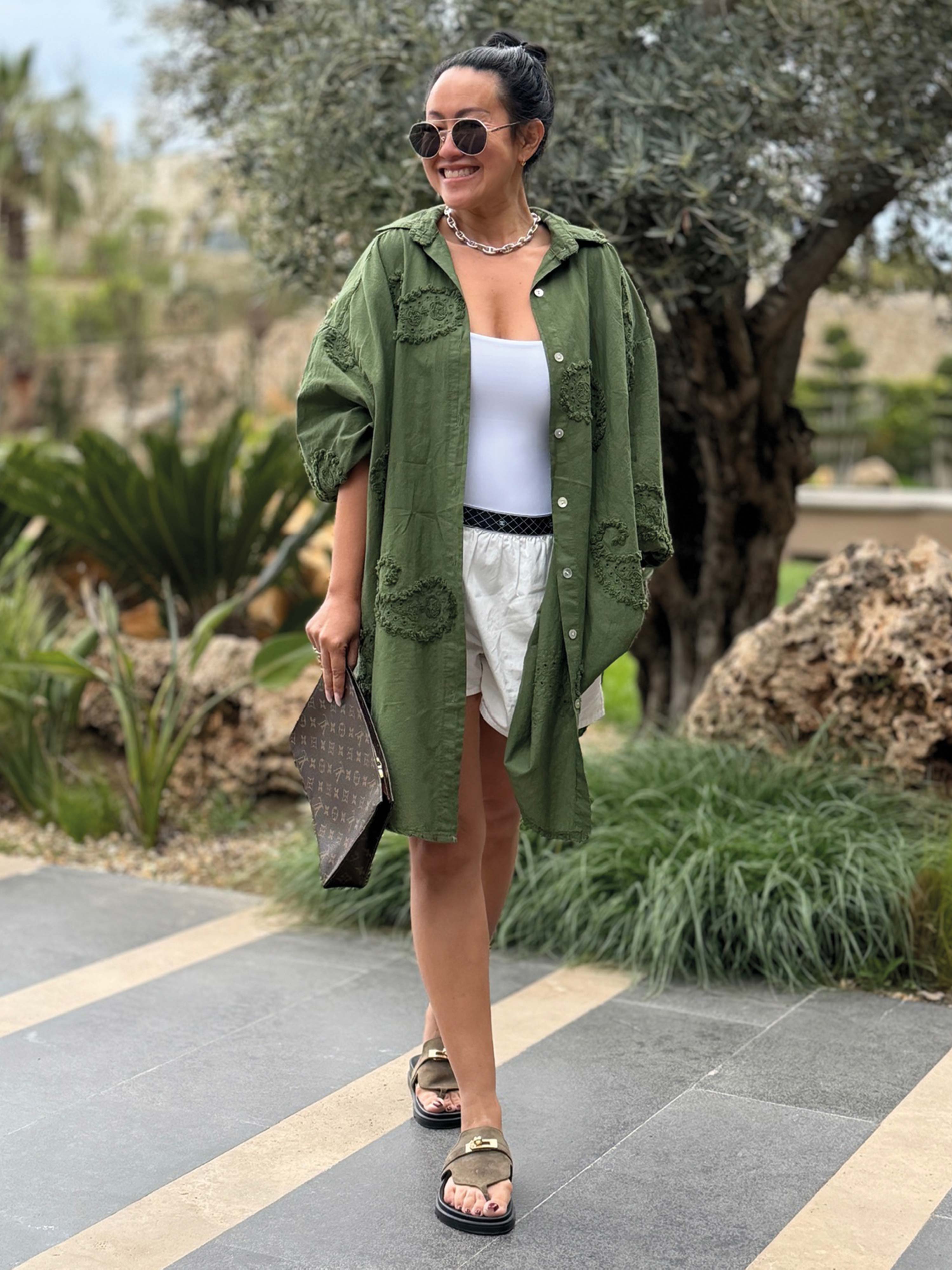 Cotton Oversize Long Bluse - OHANA - Olive