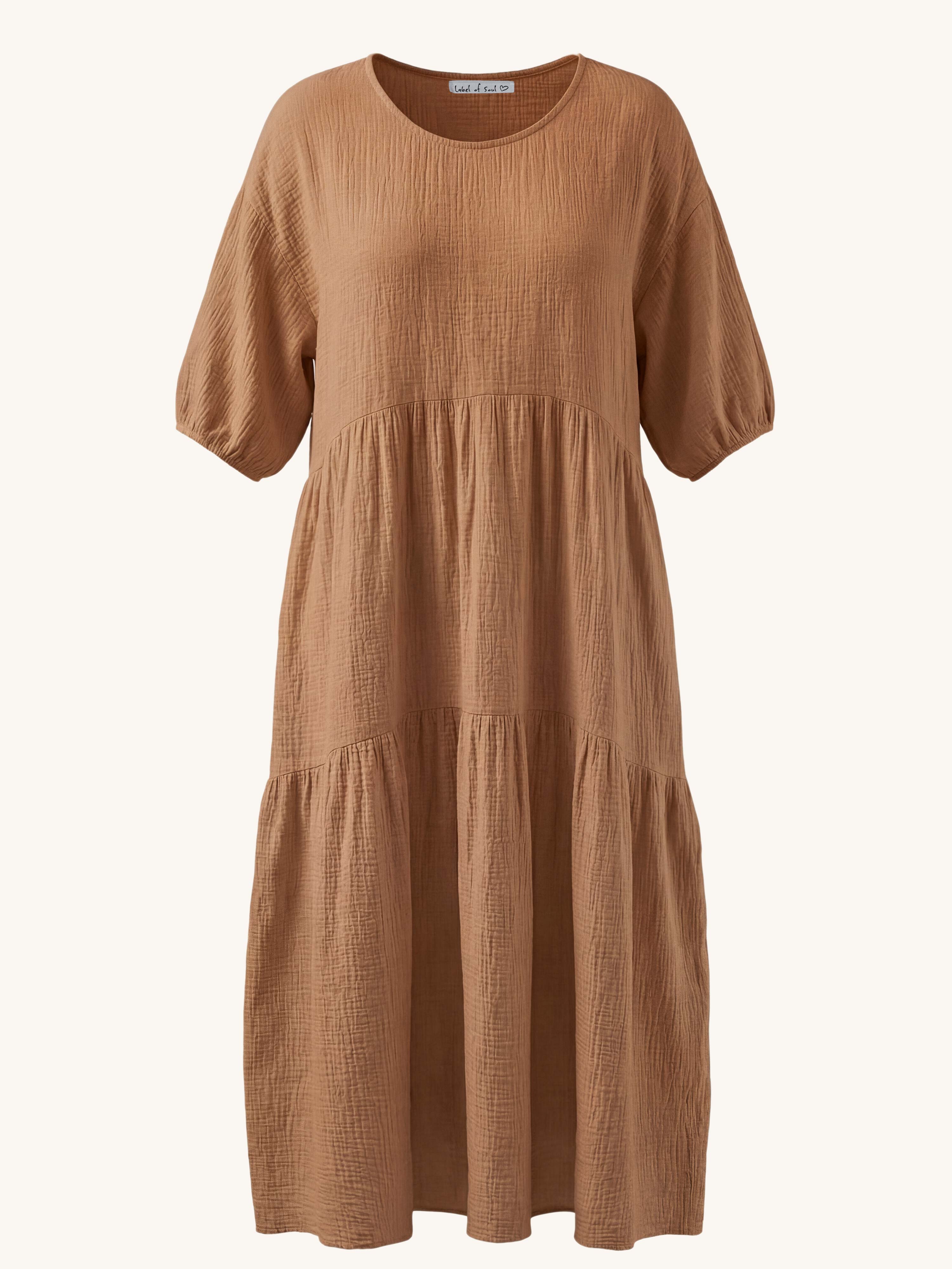 Oversize Musselin Kleid mit Rundhalsausschnitt - Cinnamon