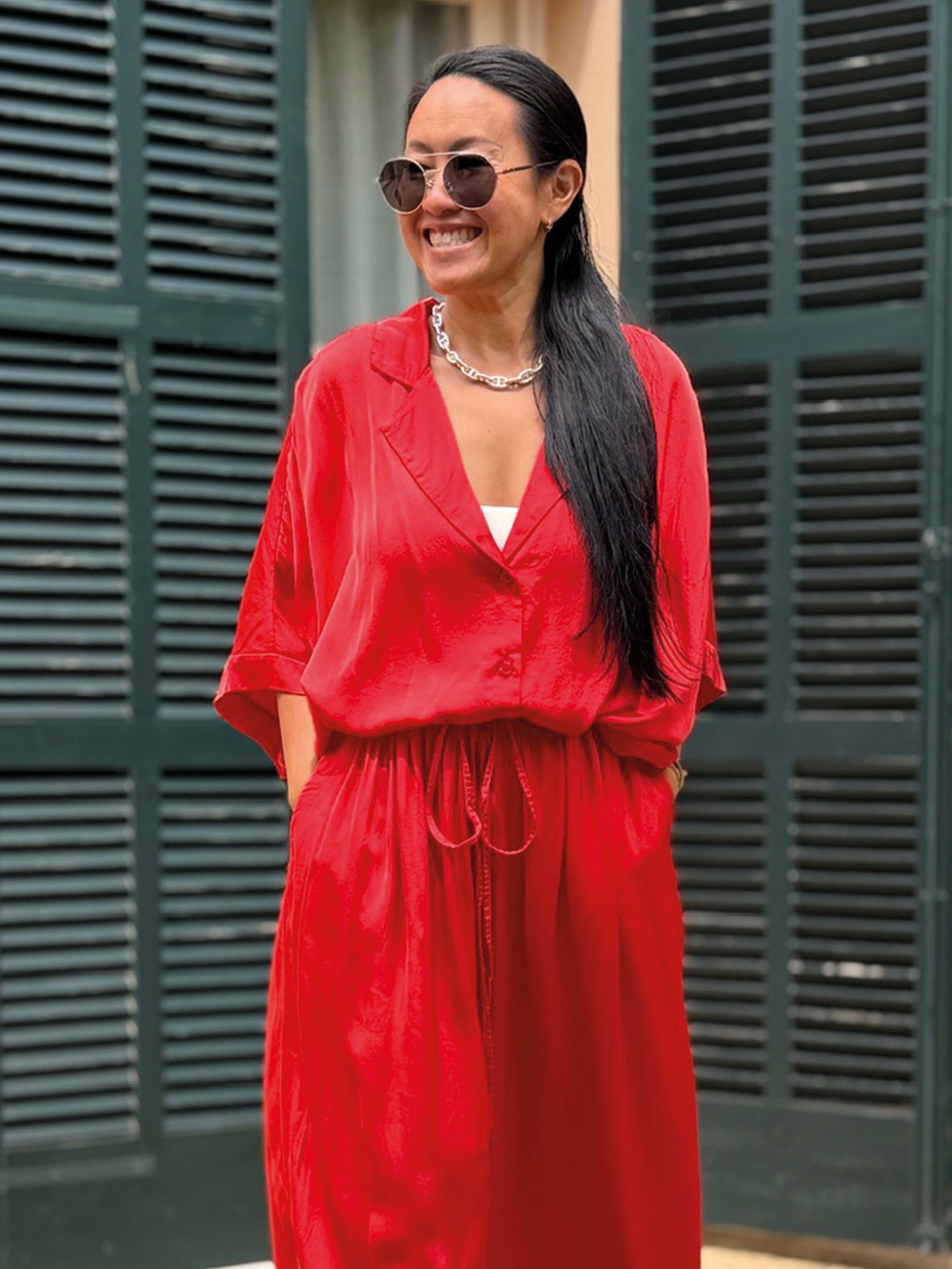 Viskose Oversize Hemdbluse - ELEGANCE - Watermelon