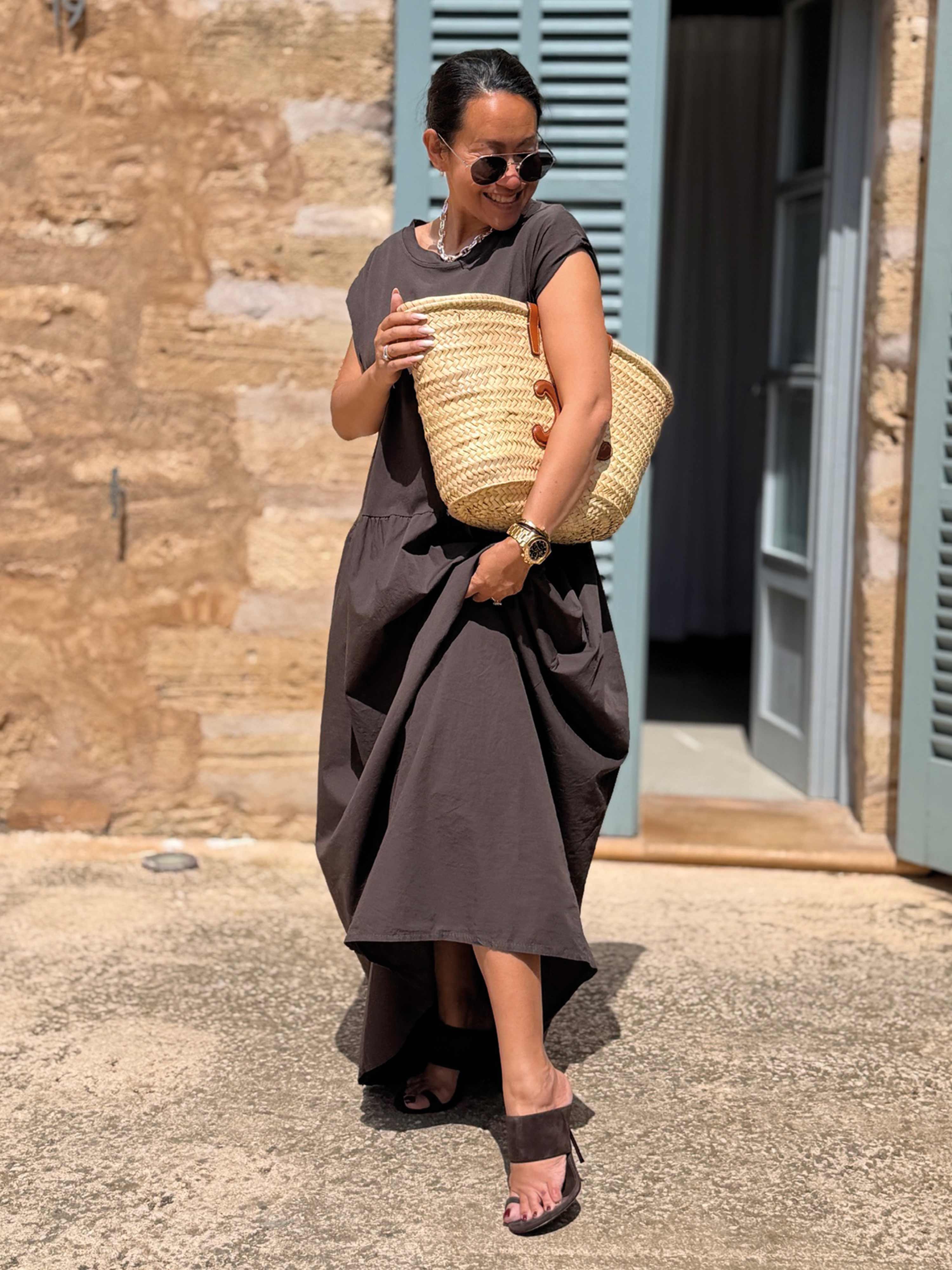 Ärmelloses Cotton Kleid Long mit Seitentaschen - Schoko