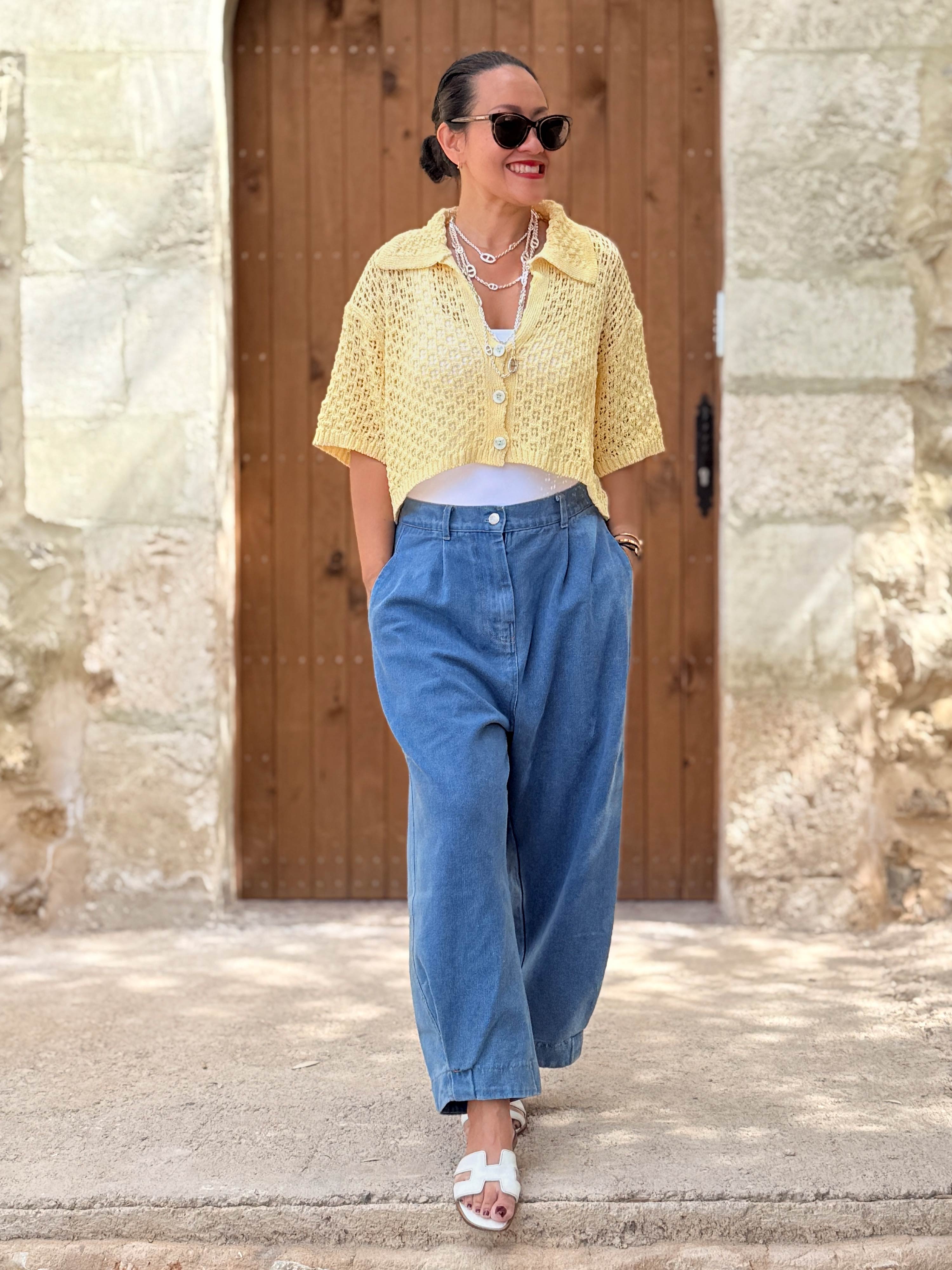Cropped Häkel Cardigan - Lemon