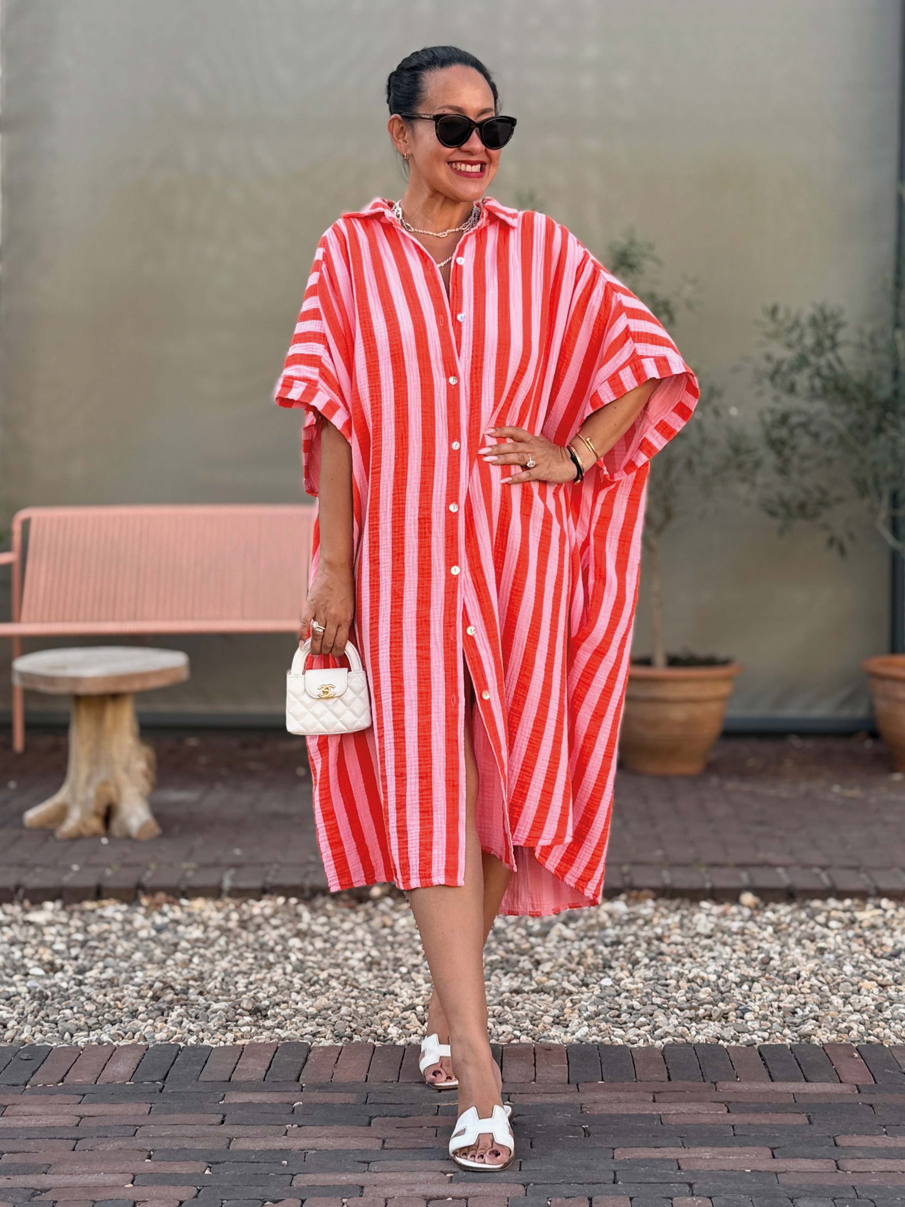 Musselin Oversize Kleid mit Taschen - LANA - BIG STRIPES Lollipop Musselin Oversize Kleid mit Taschen - LANA - BIG STRIPES Lollipop