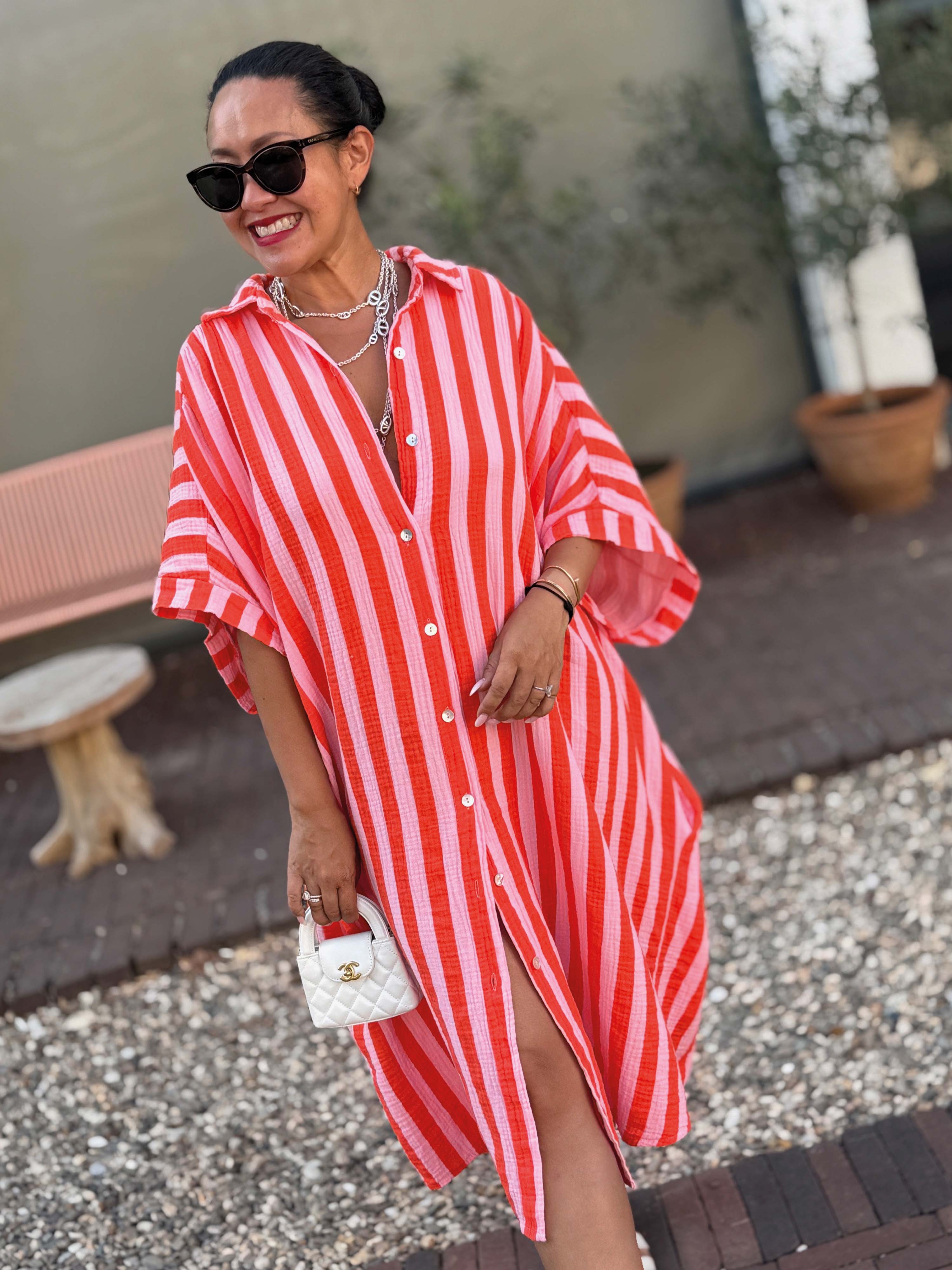 Musselin Oversize Kleid mit Taschen - LANA - BIG STRIPES Lollipop Musselin Oversize Kleid mit Taschen - LANA - BIG STRIPES Lollipop