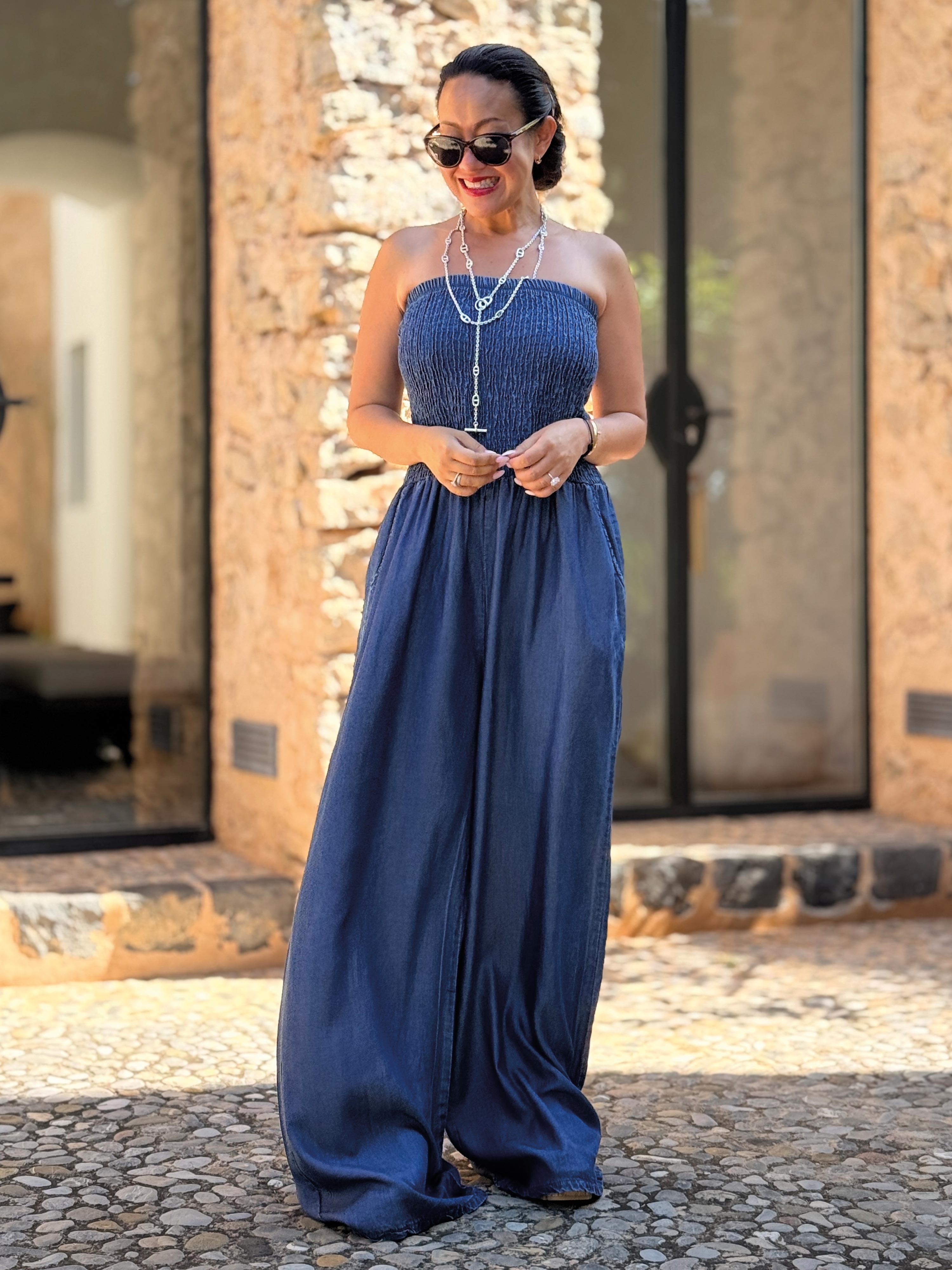 Lyocell Jumpsuit mit Seitentaschen - Medium Blue