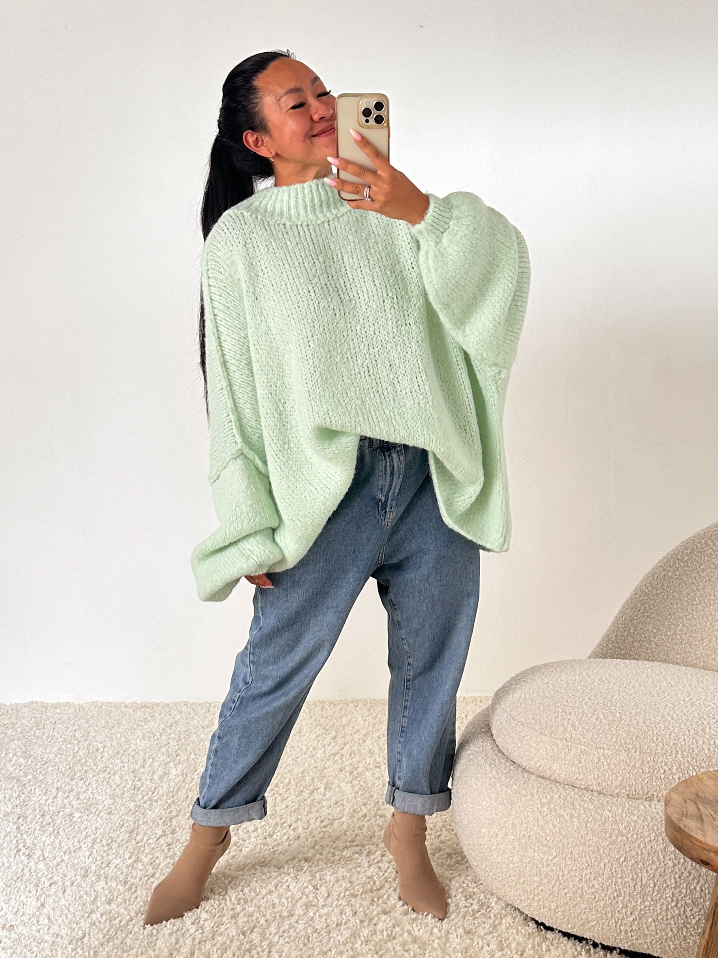 Oversize Strickpullover mit Stehkragen FLAUSCHI - REGULAR - Pastell Mint Oversize Strickpullover mit Stehkragen FLAUSCHI - REGULAR - Pastell Mint