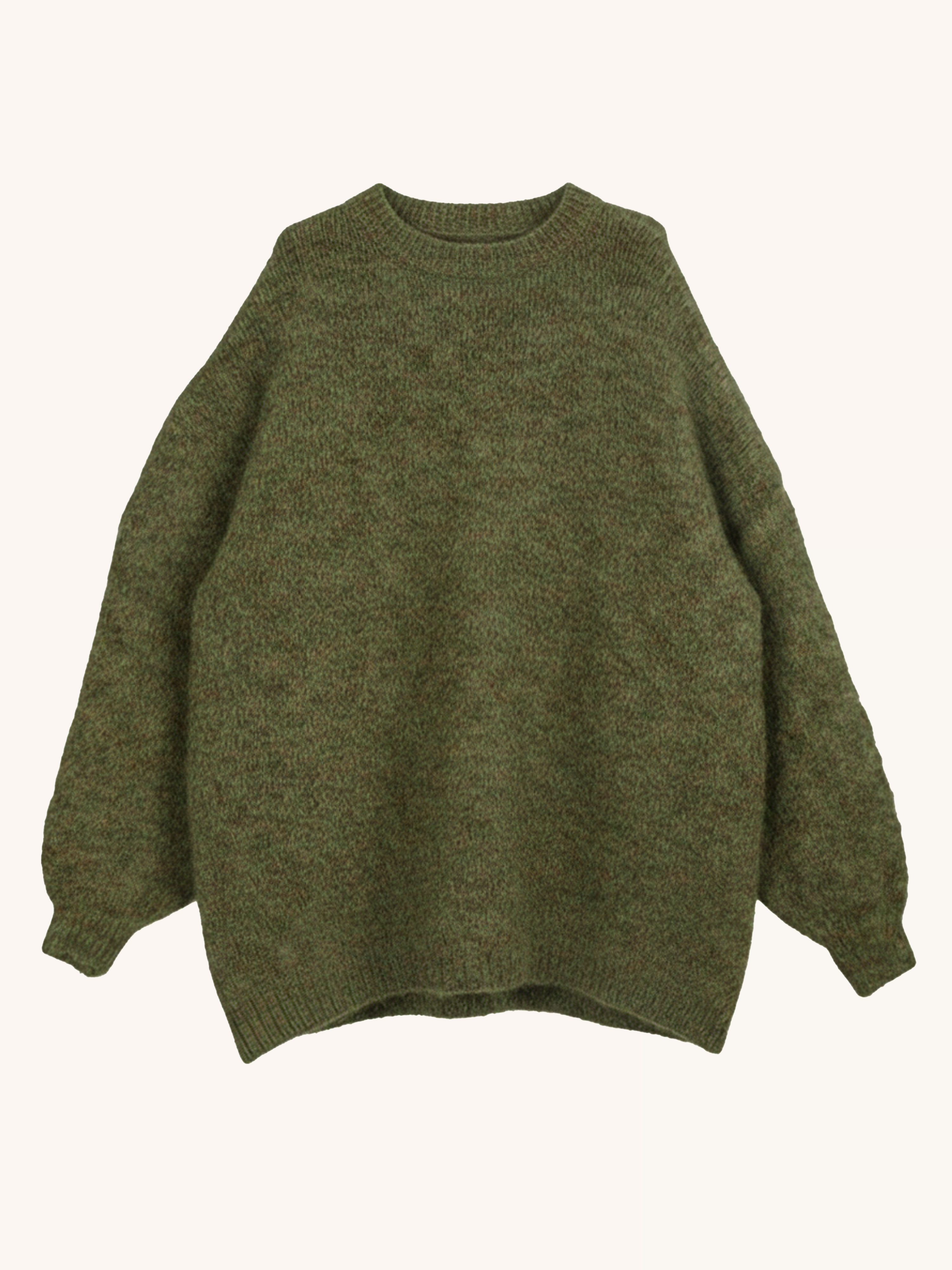 Oversize Rundhals Strickpullover mit Alpakawollanteil - Olive