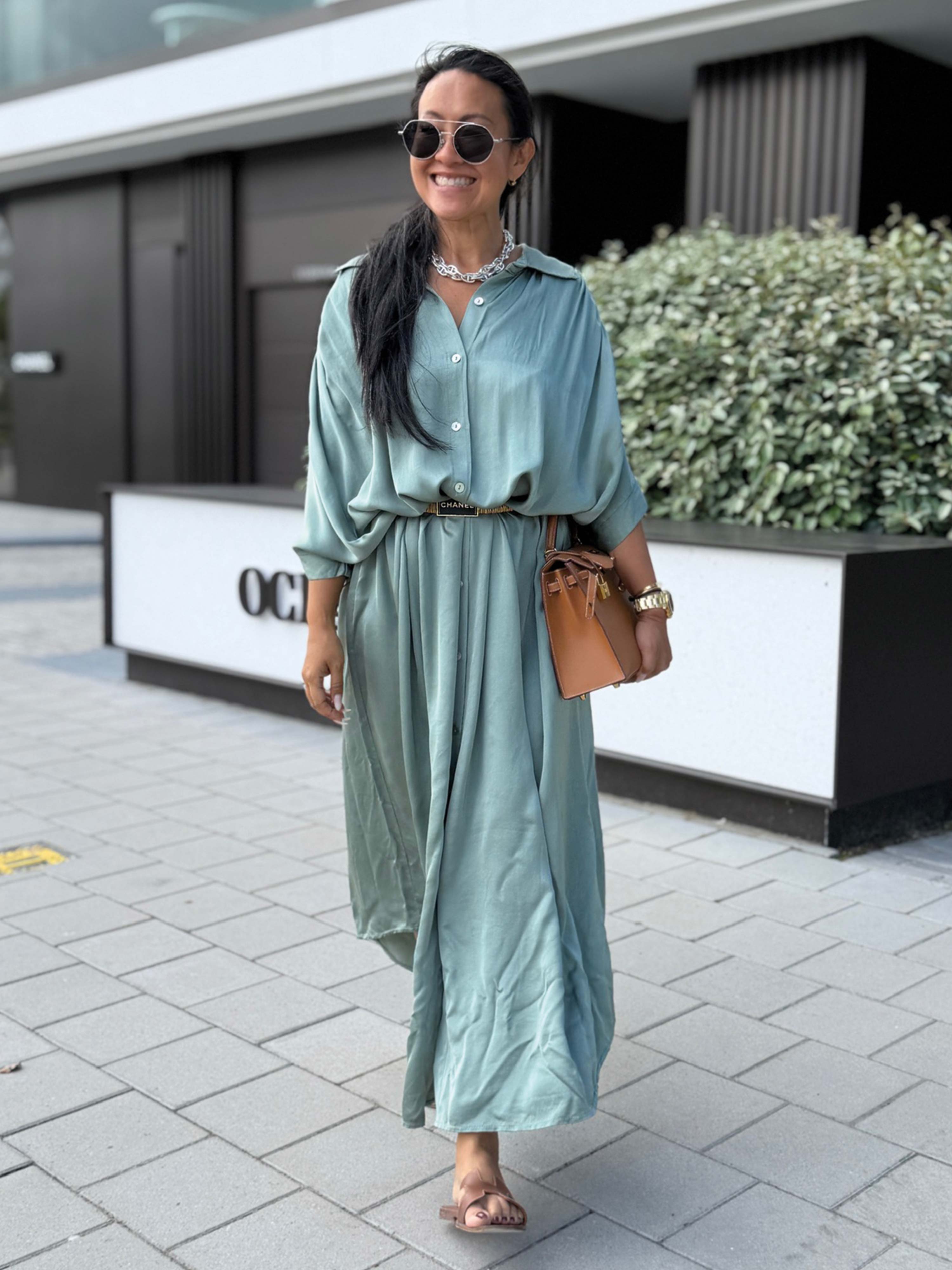 Viskose Oversize Kurzarm Blusenkleid - CAPRI - Salbei
