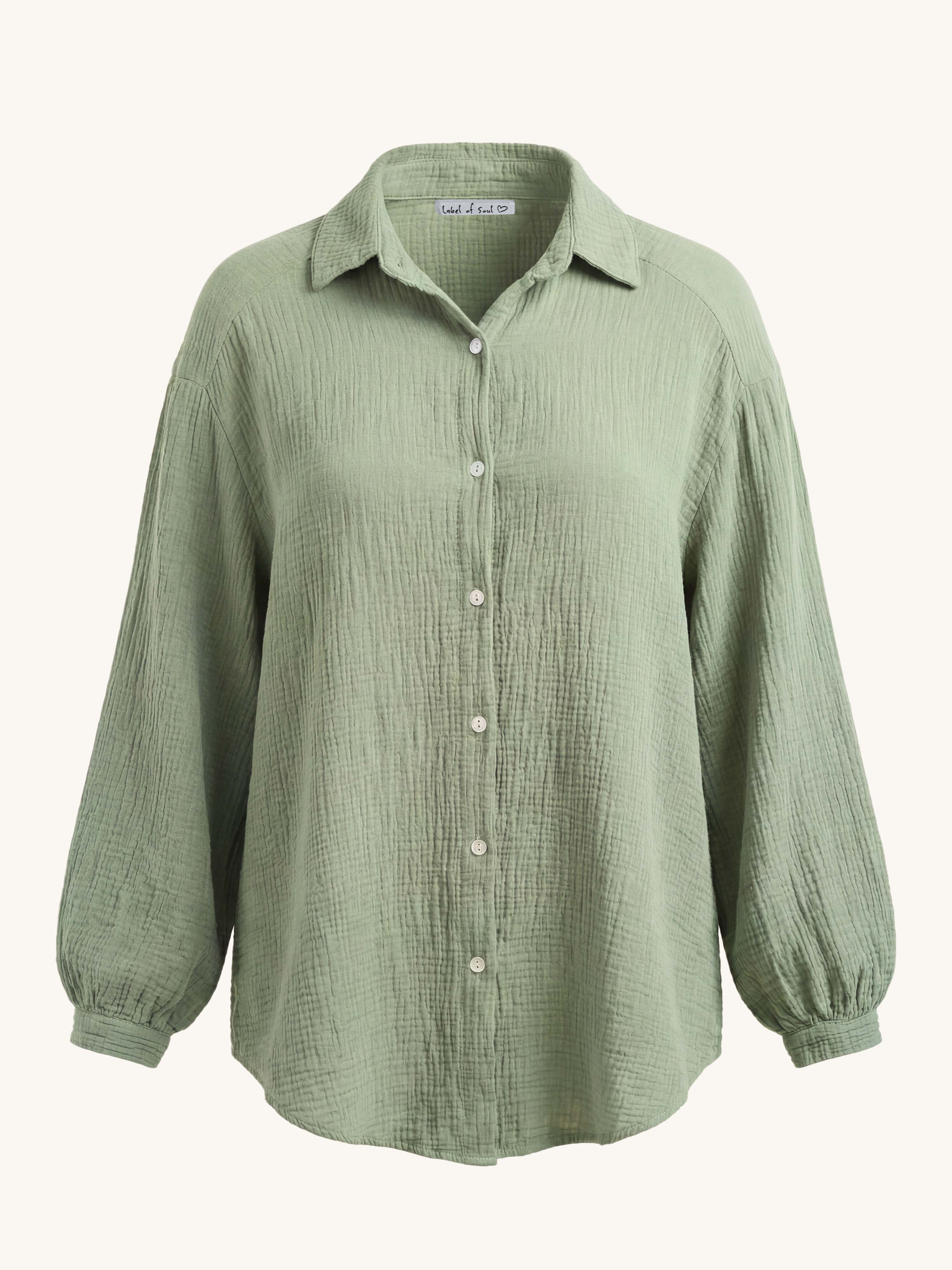 Musselin Midi Oversize Bluse - Matcha