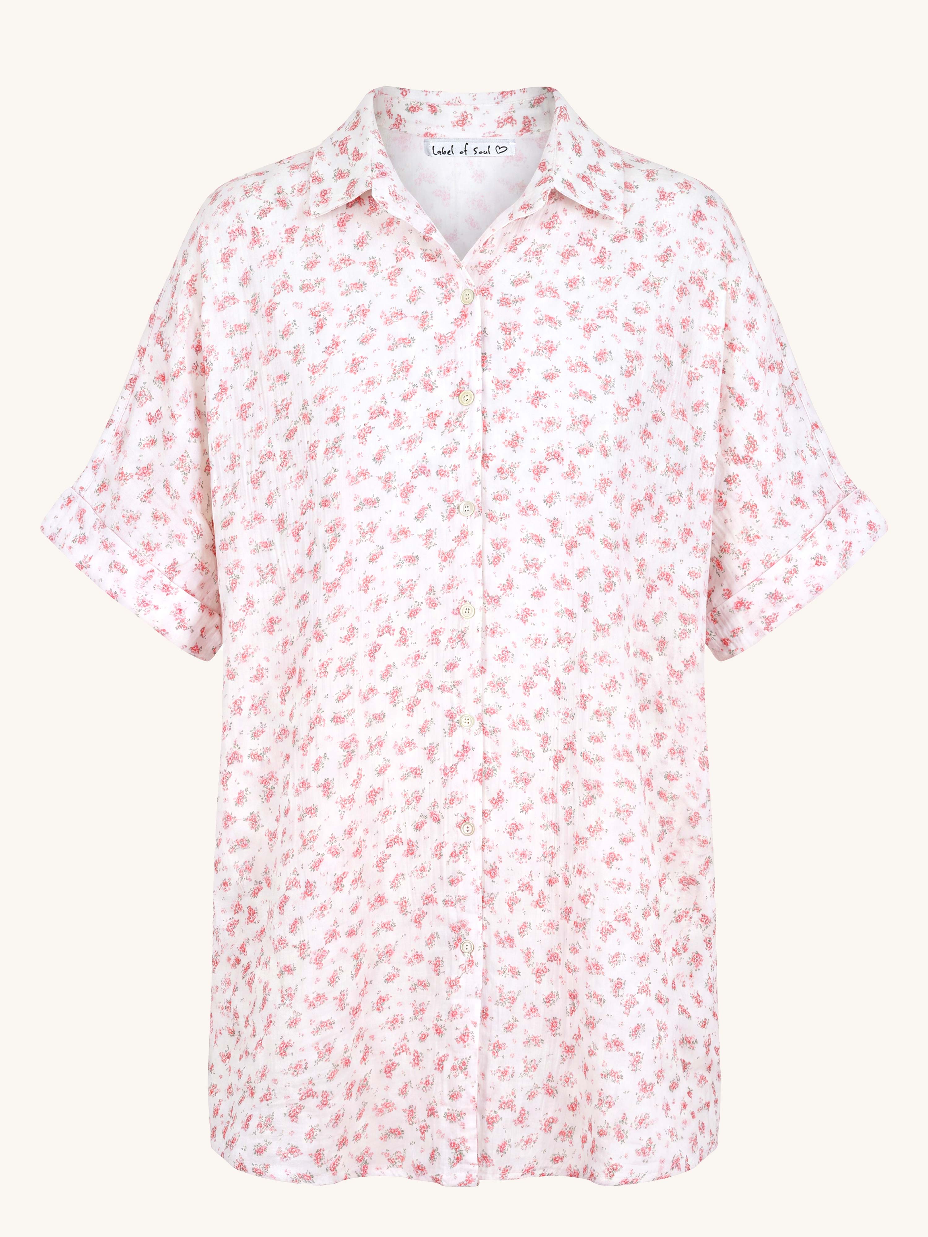 Musselin Oversize Kurzarm Bluse Long - Bloomy