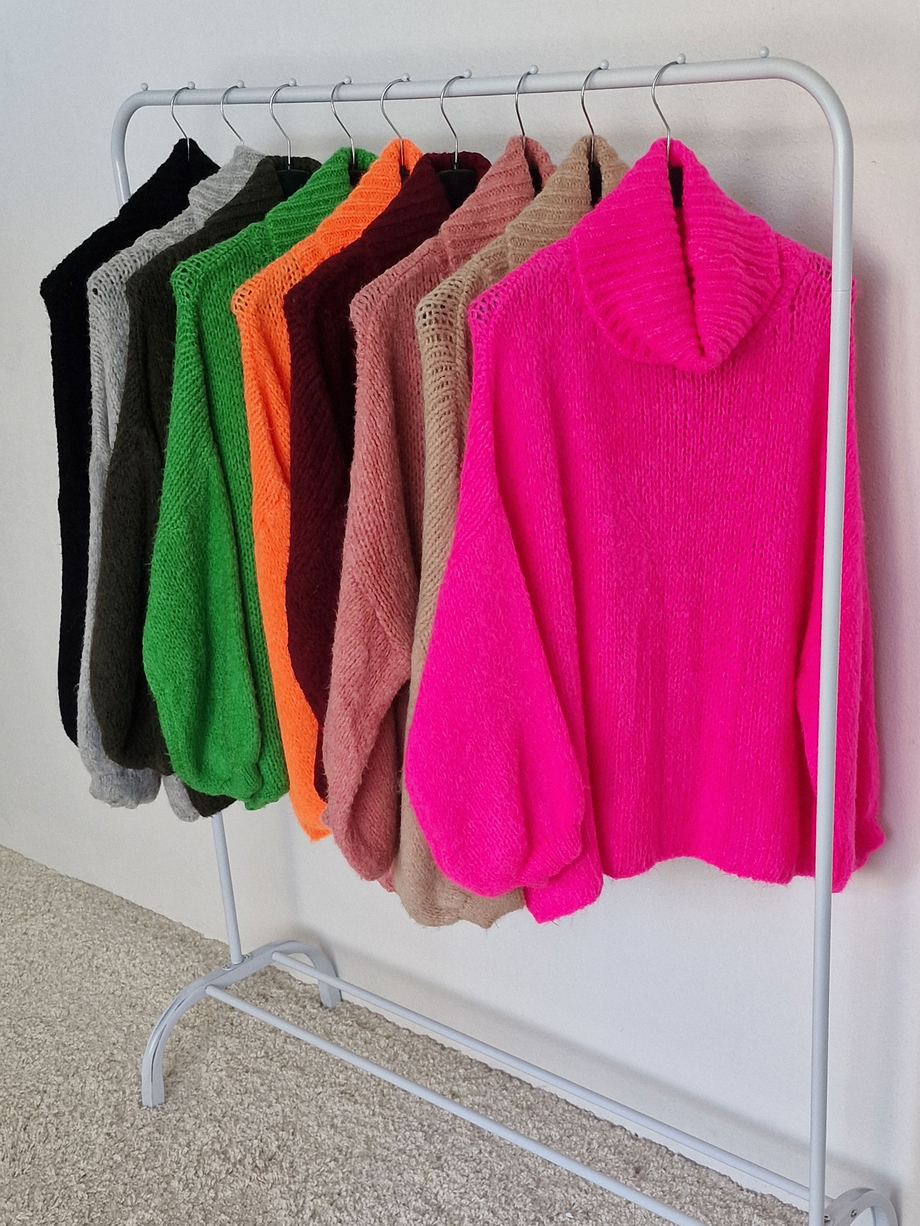 Oversize Pullover mit Rollkragen - FLAUSCHI - Neon Pink