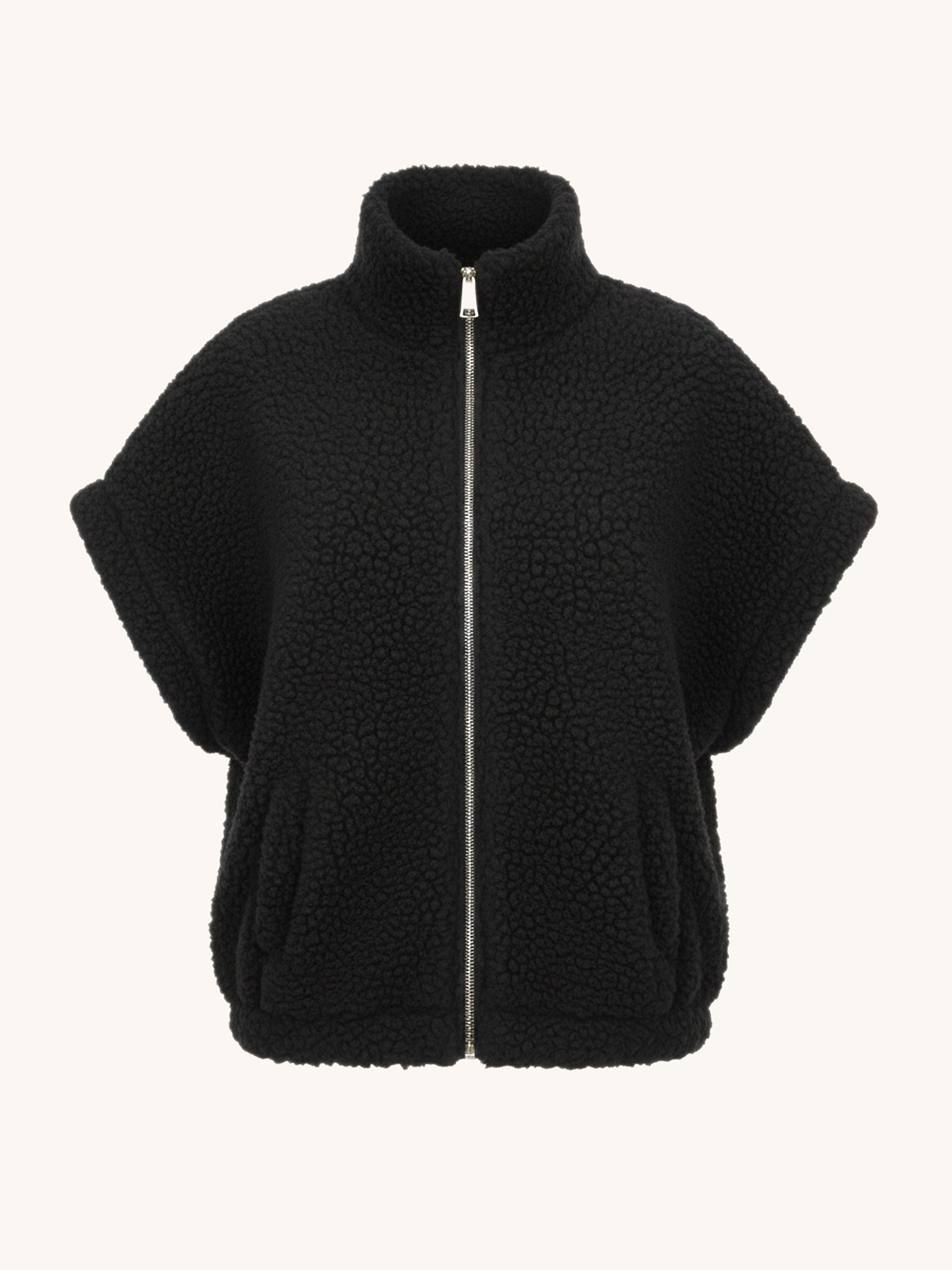 Kurzarm Teddylook Weste mit Zipper - ICON - Schwarz