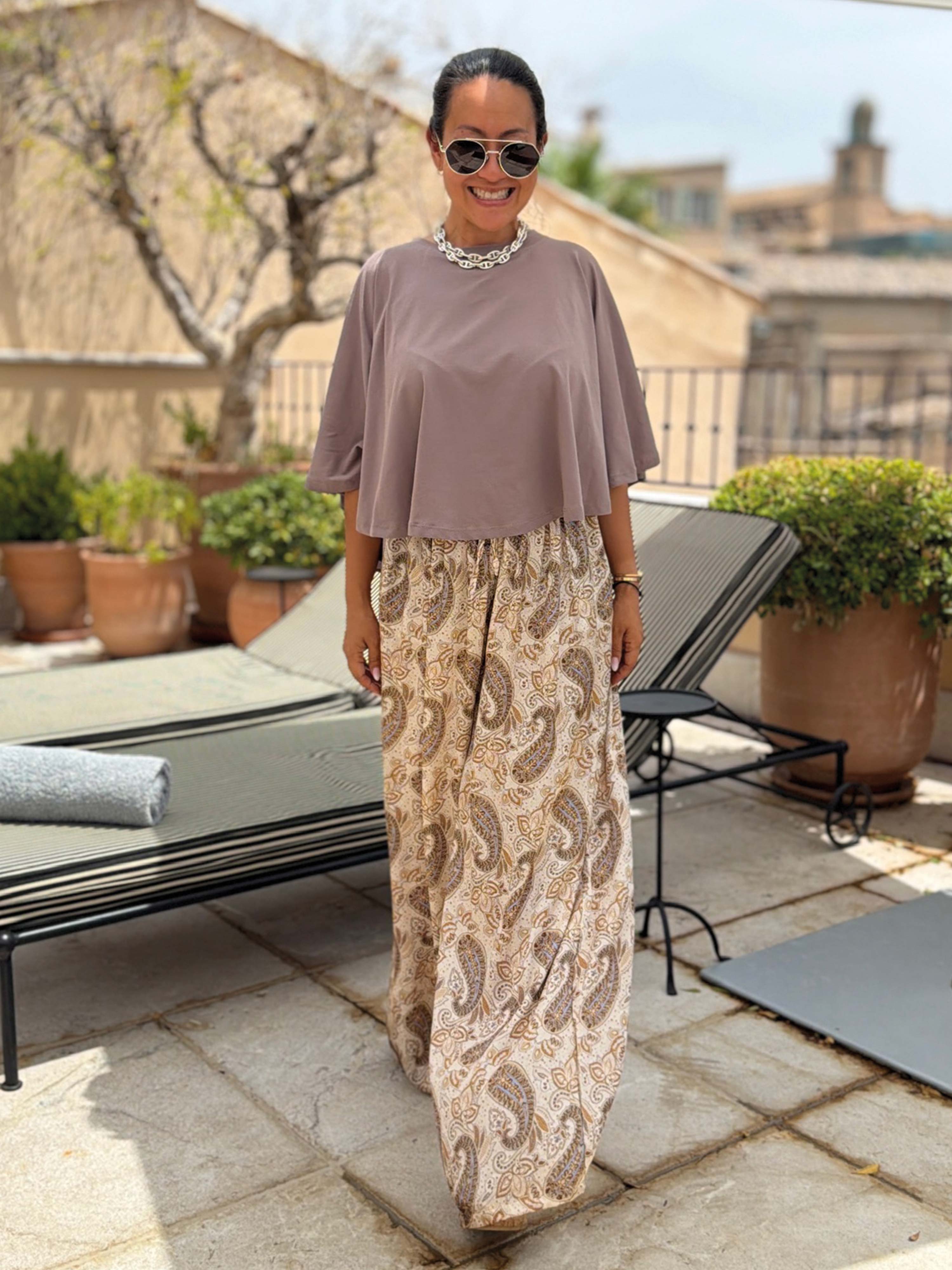 Basic Oversize Kurzarm Poncho Shirt - ONESIZE - Taupe