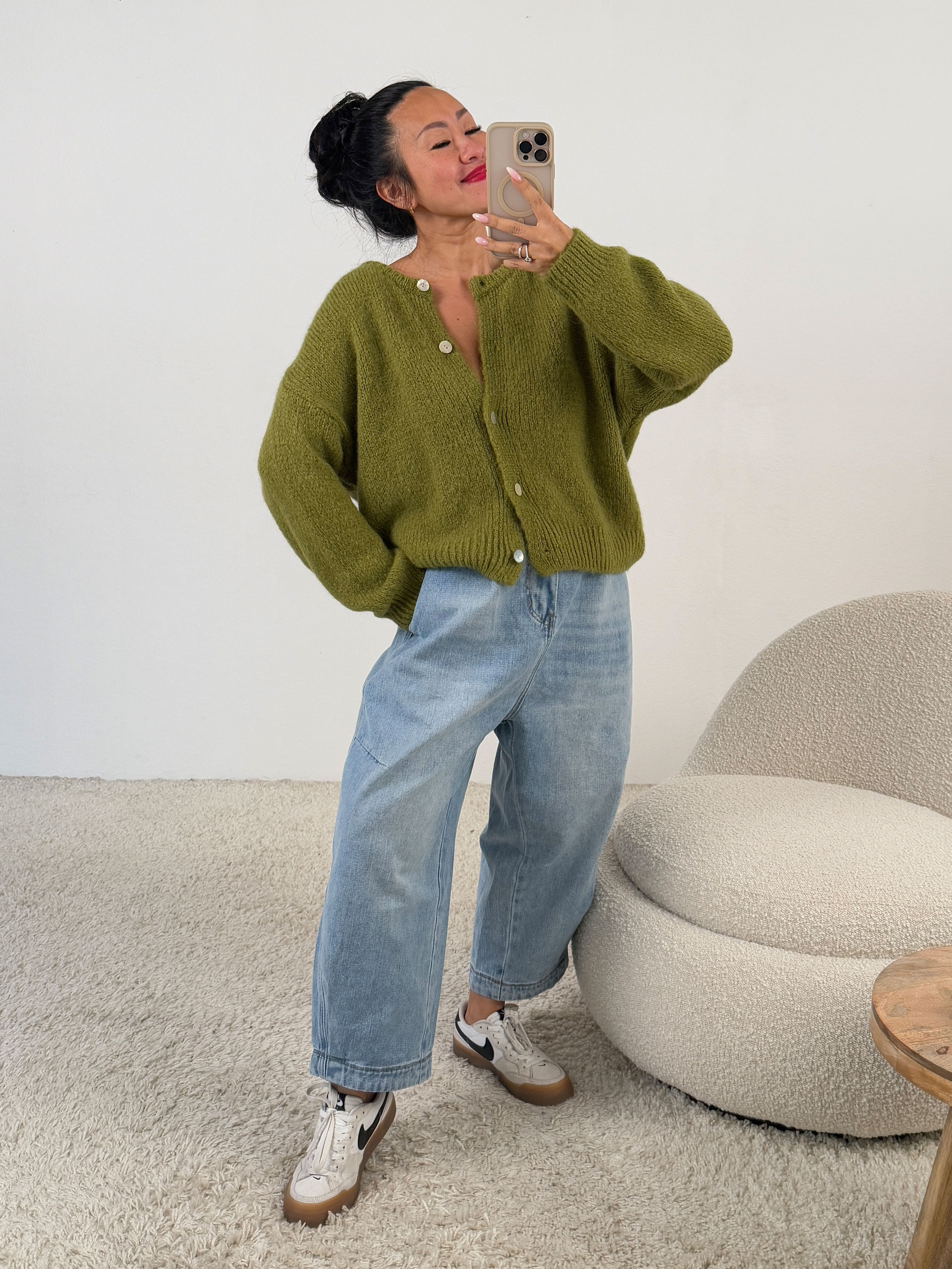 Strickjacke mit Baby-Alpakawollanteil - Pistazie