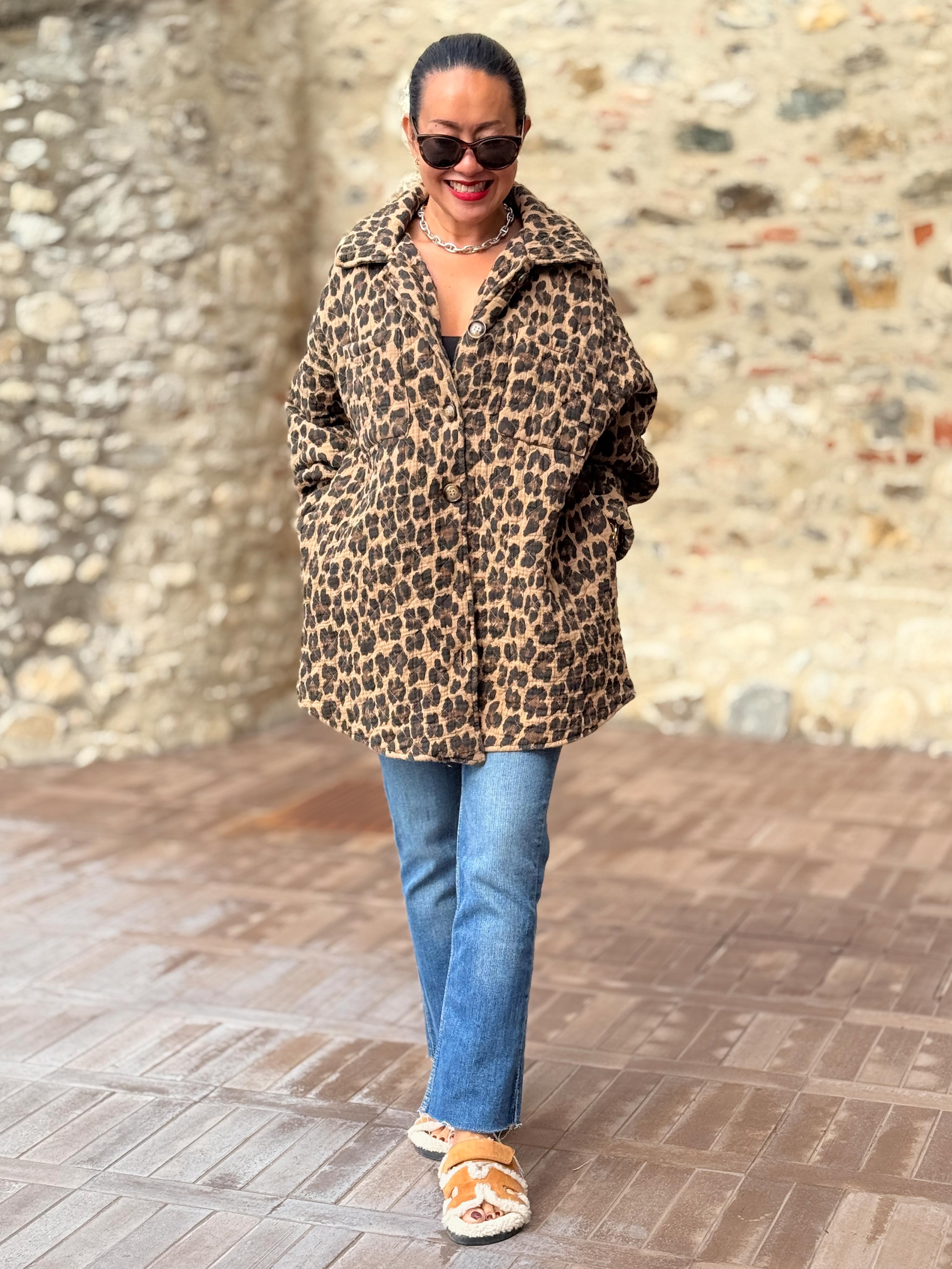 Gefütterte Oversize Musselin Overshirt Jacke - Leo Camel