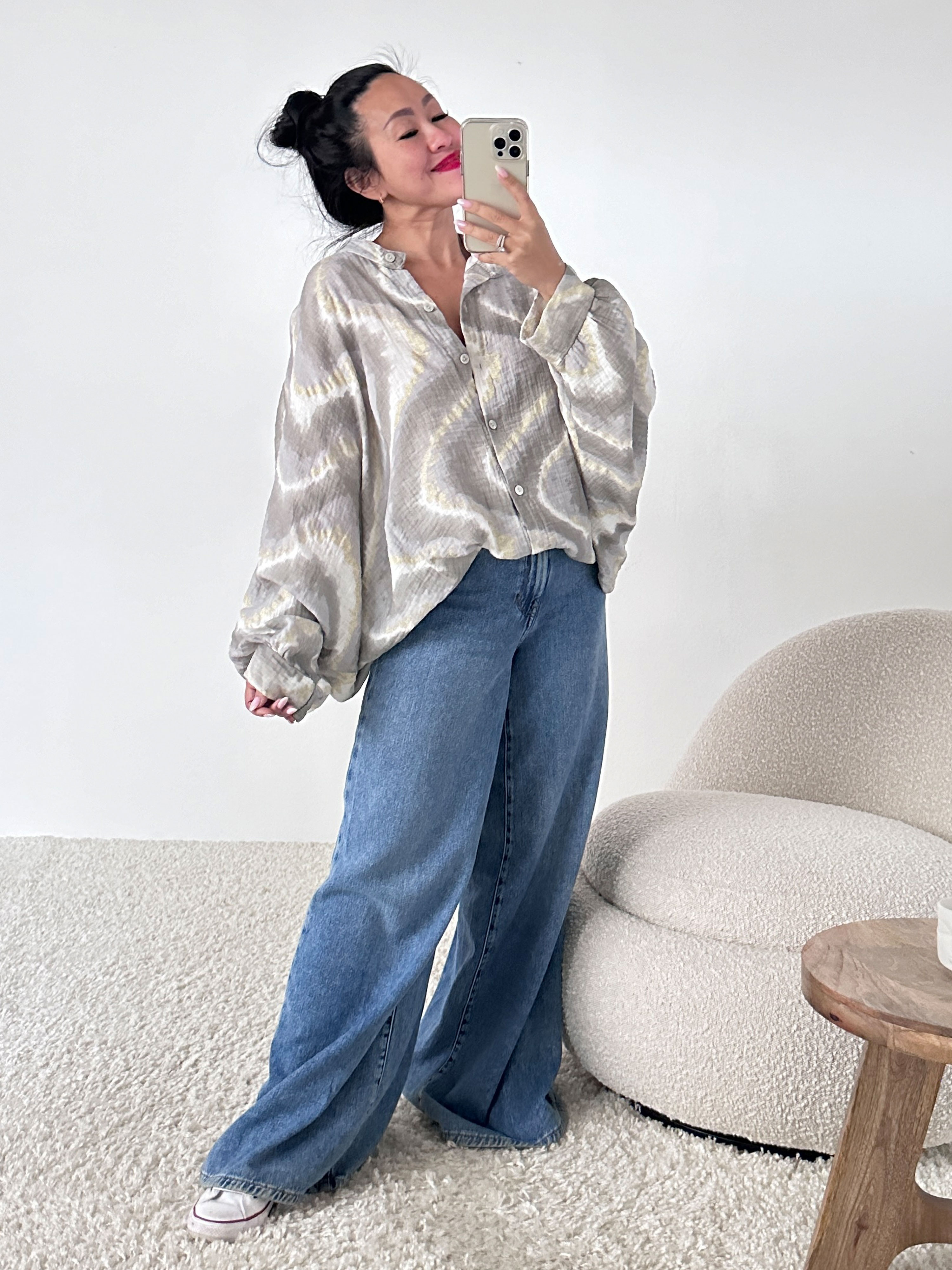Musselin Oversize Bluse mit Glitzer - YASEMIN - Batik Grau