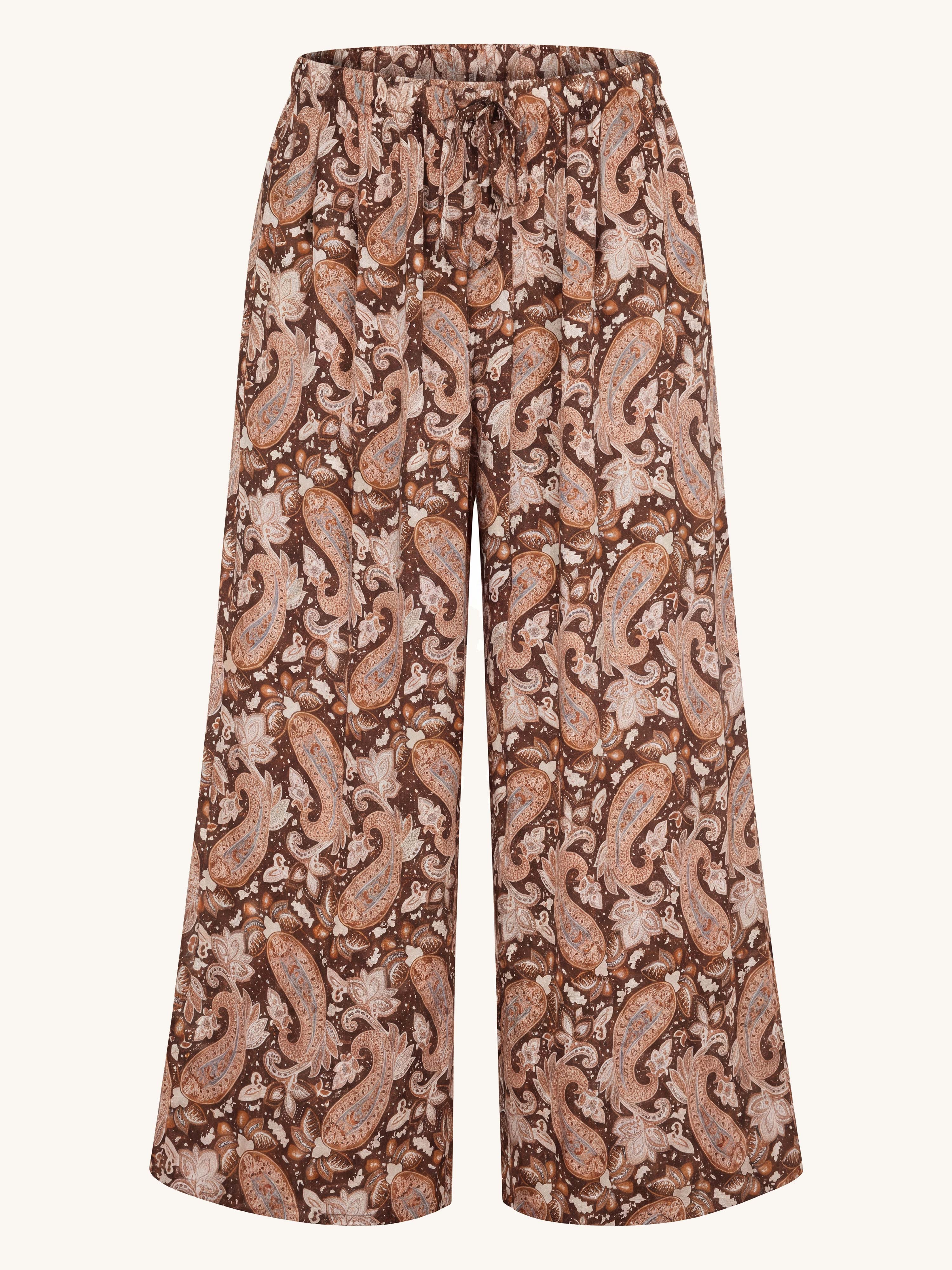 Viskose Palazzo Oversize Hose mit Seidenanteil - Paisley Schoko