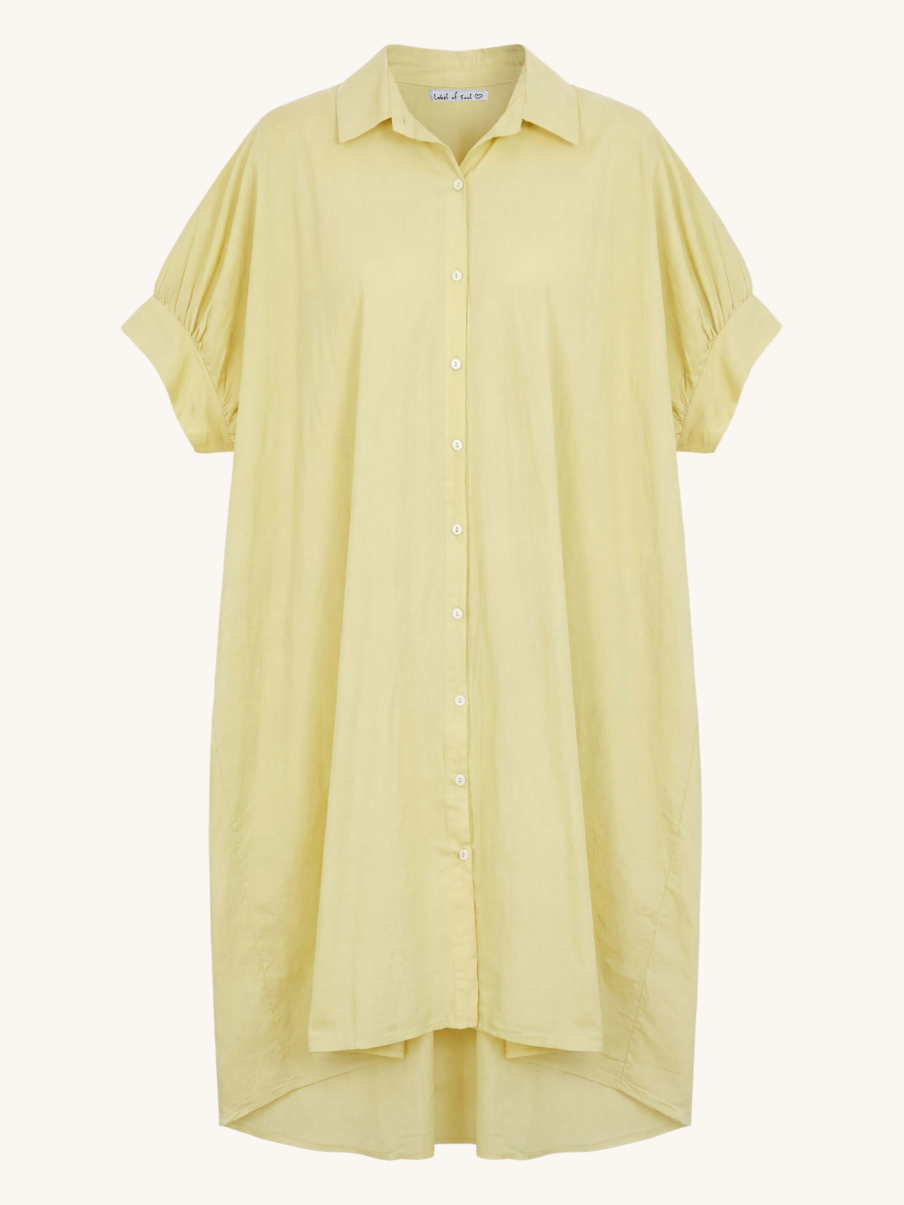 Cotton Vokuhila Oversize Kurzarm Blusenkleid - Gelb