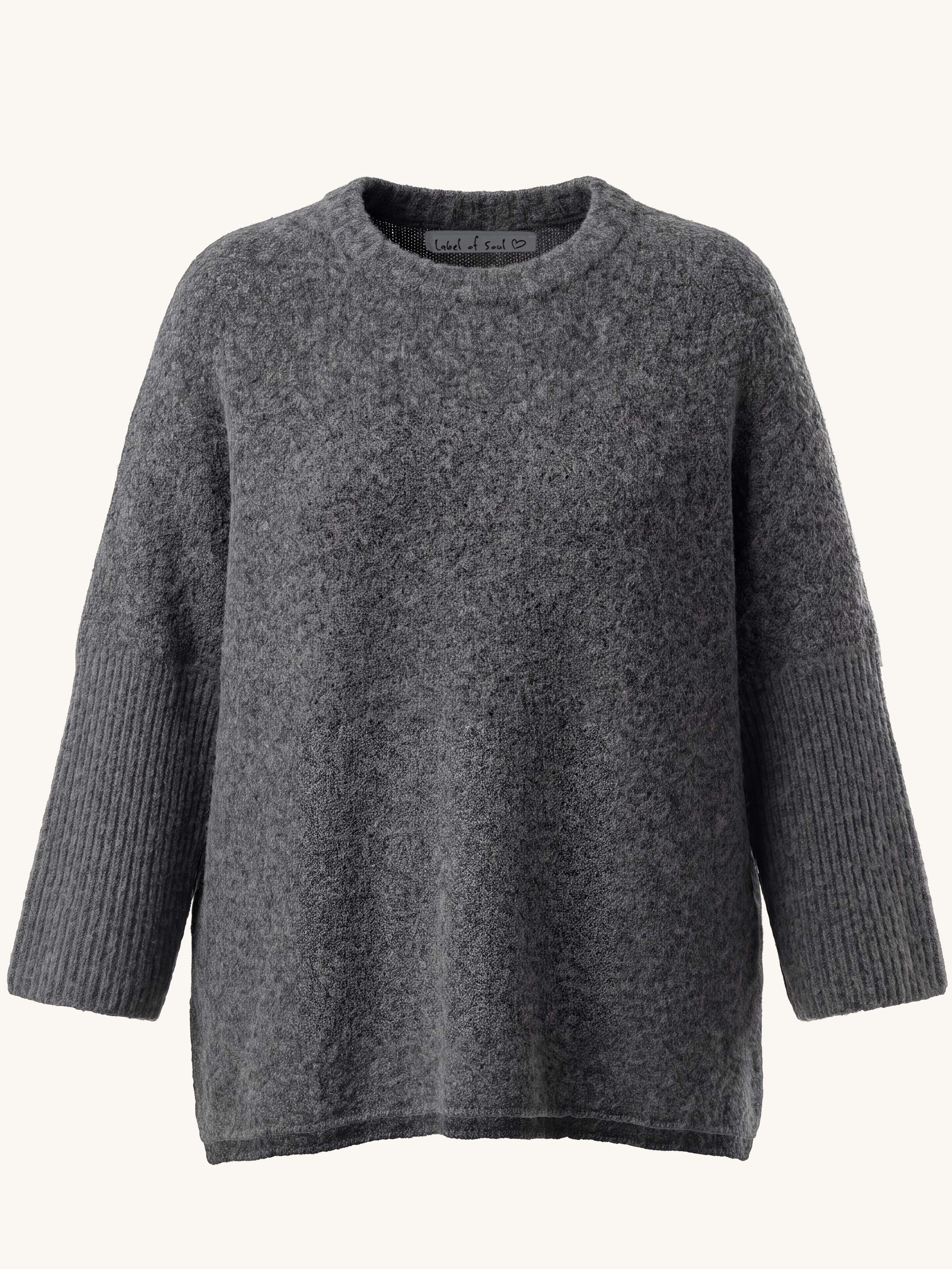Soft Alpaka Oversize Pullover mit Seitenschlitzen - Grau