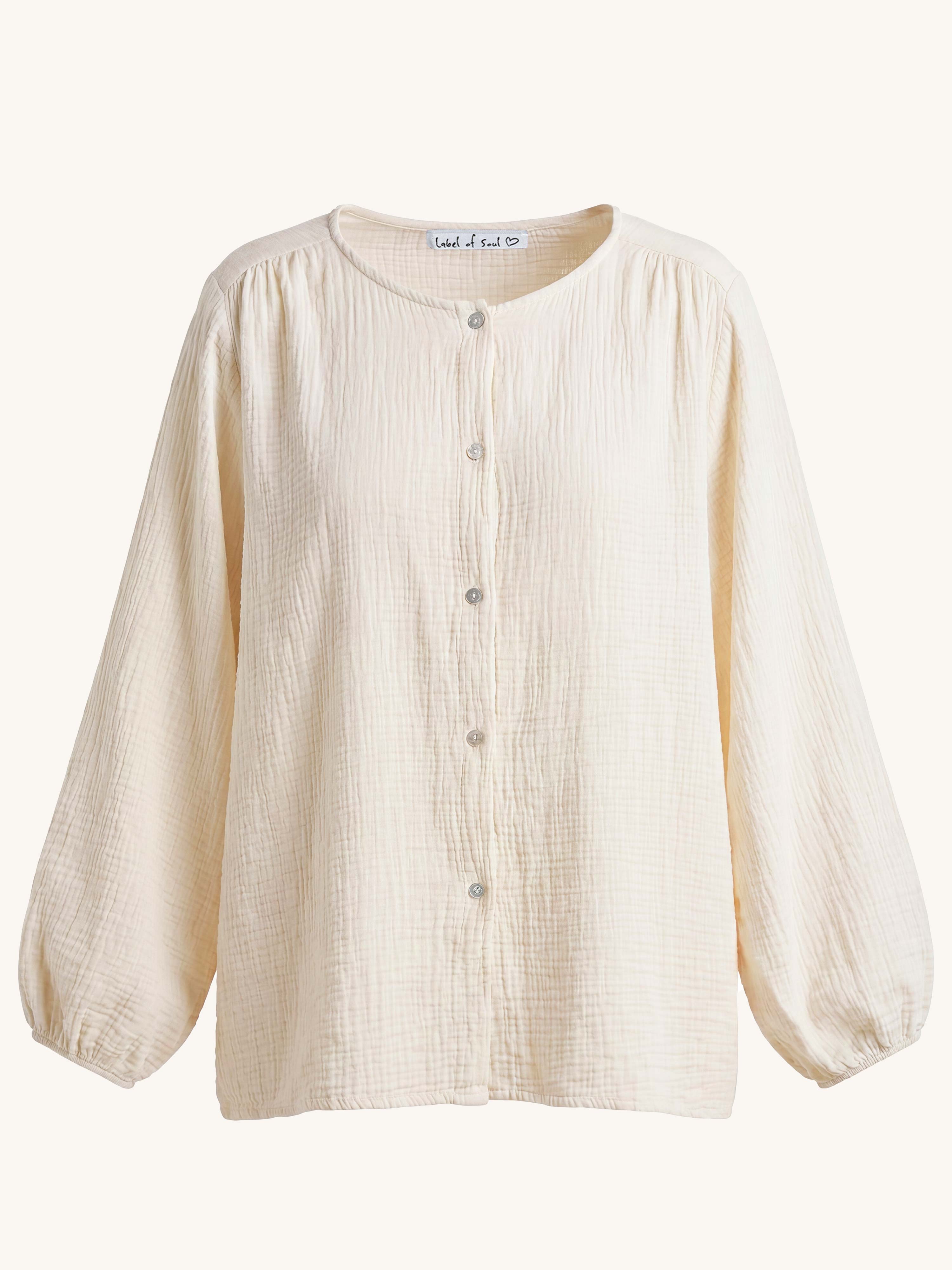 Musselin Oversize Bluse mit Rundhalsausschnitt - Vanille