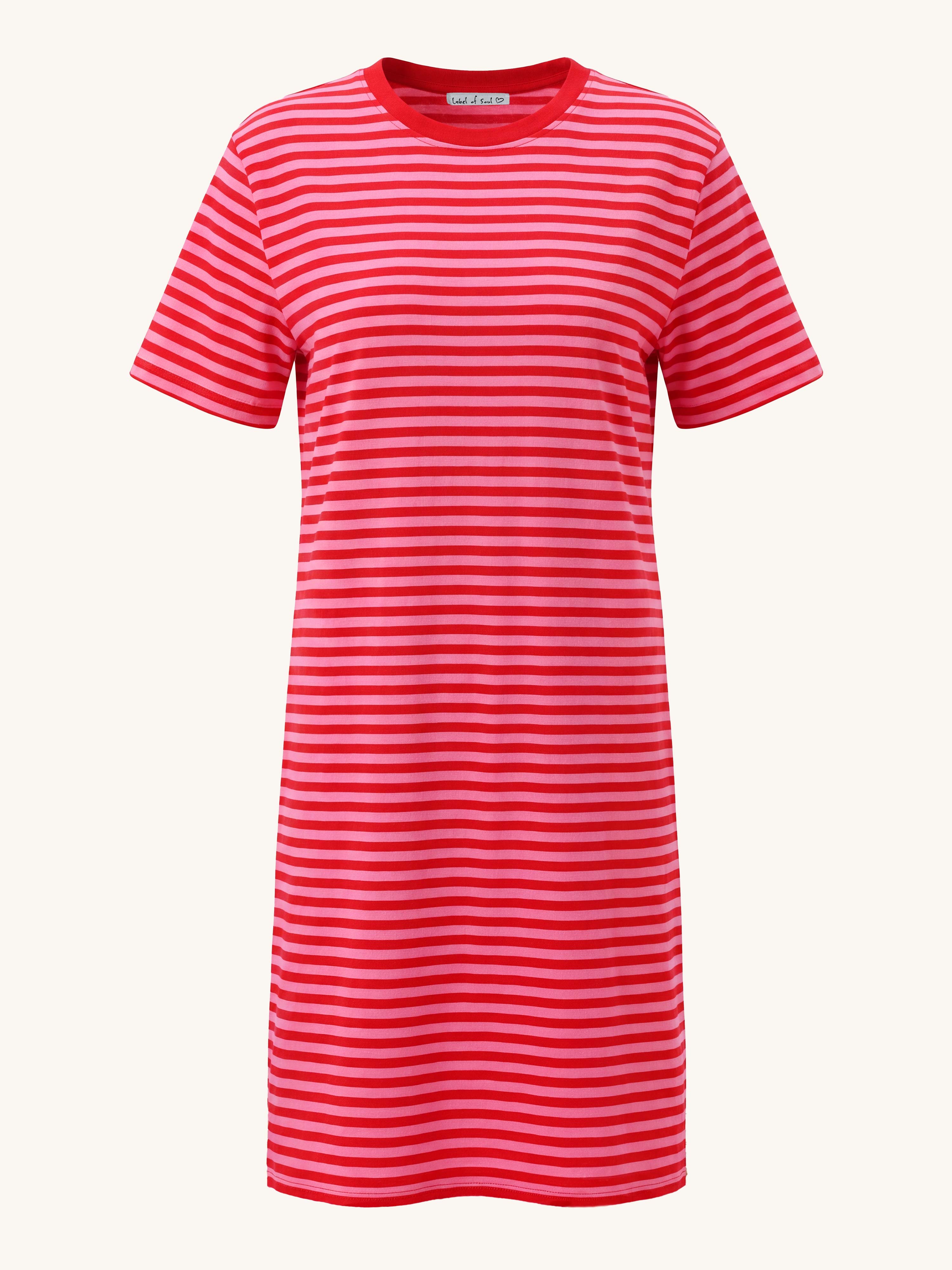 Kurzarm Kleid mit Seitentaschen - CURVY - Stripes Strawberry