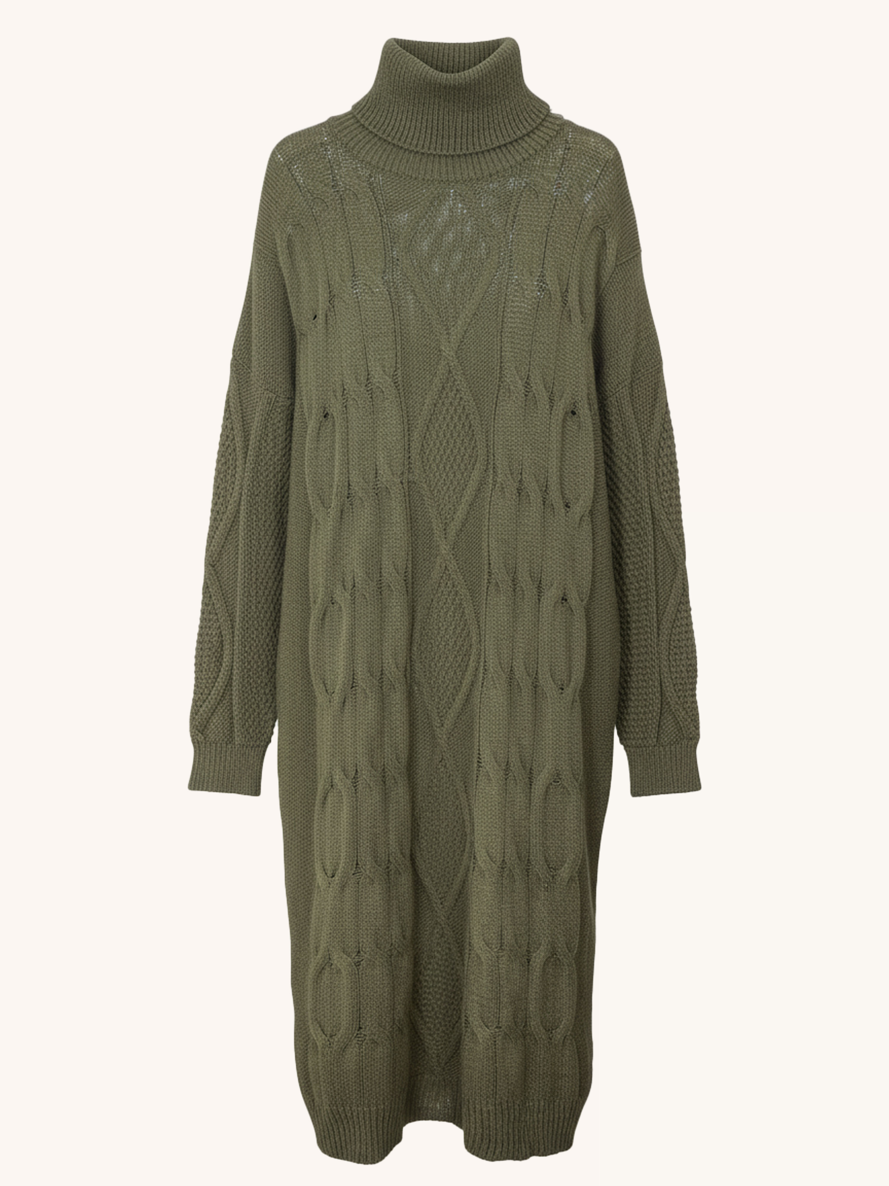 Strickkleid mit Zopfstrickmuster - Olive