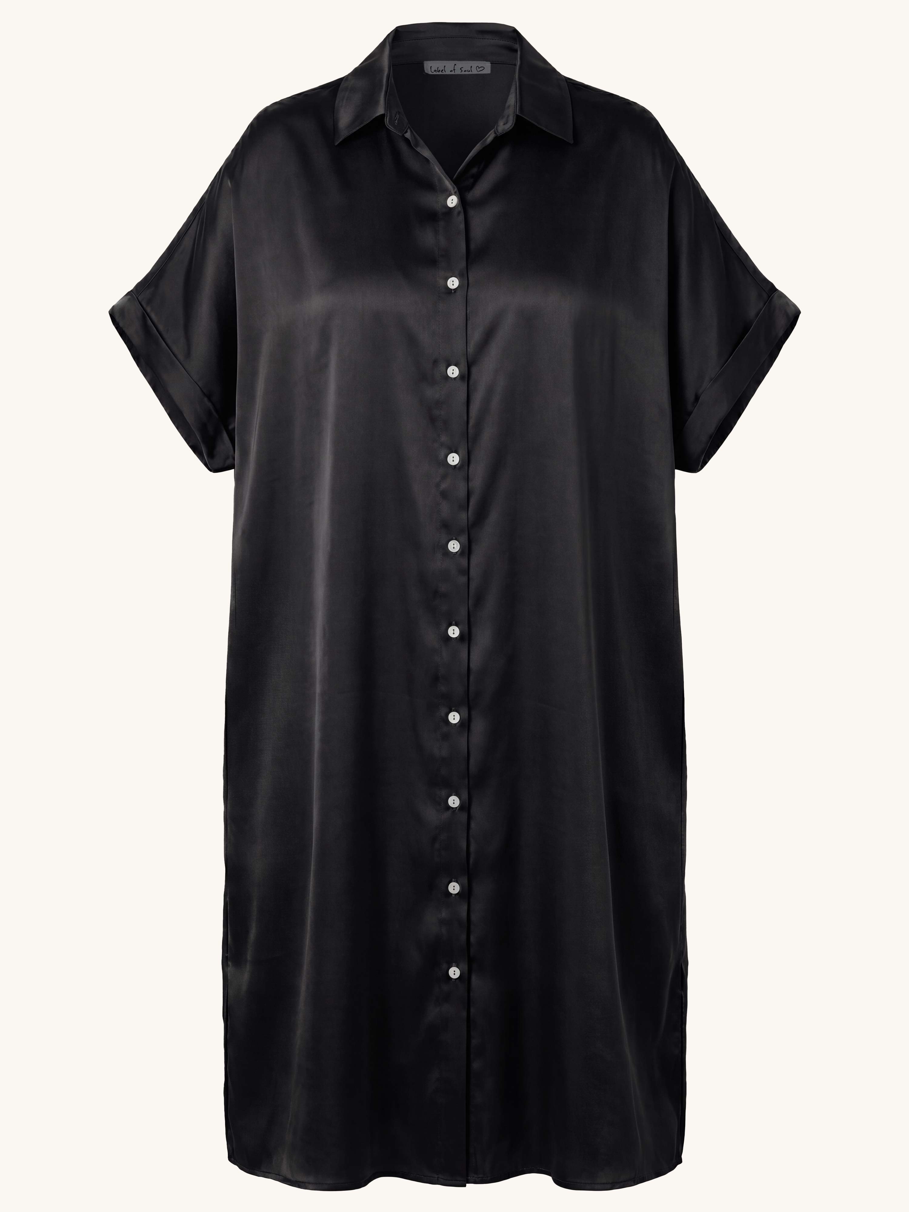 Viskose Oversize Kurzarm Blusenkleid - CAPRI - Schwarz